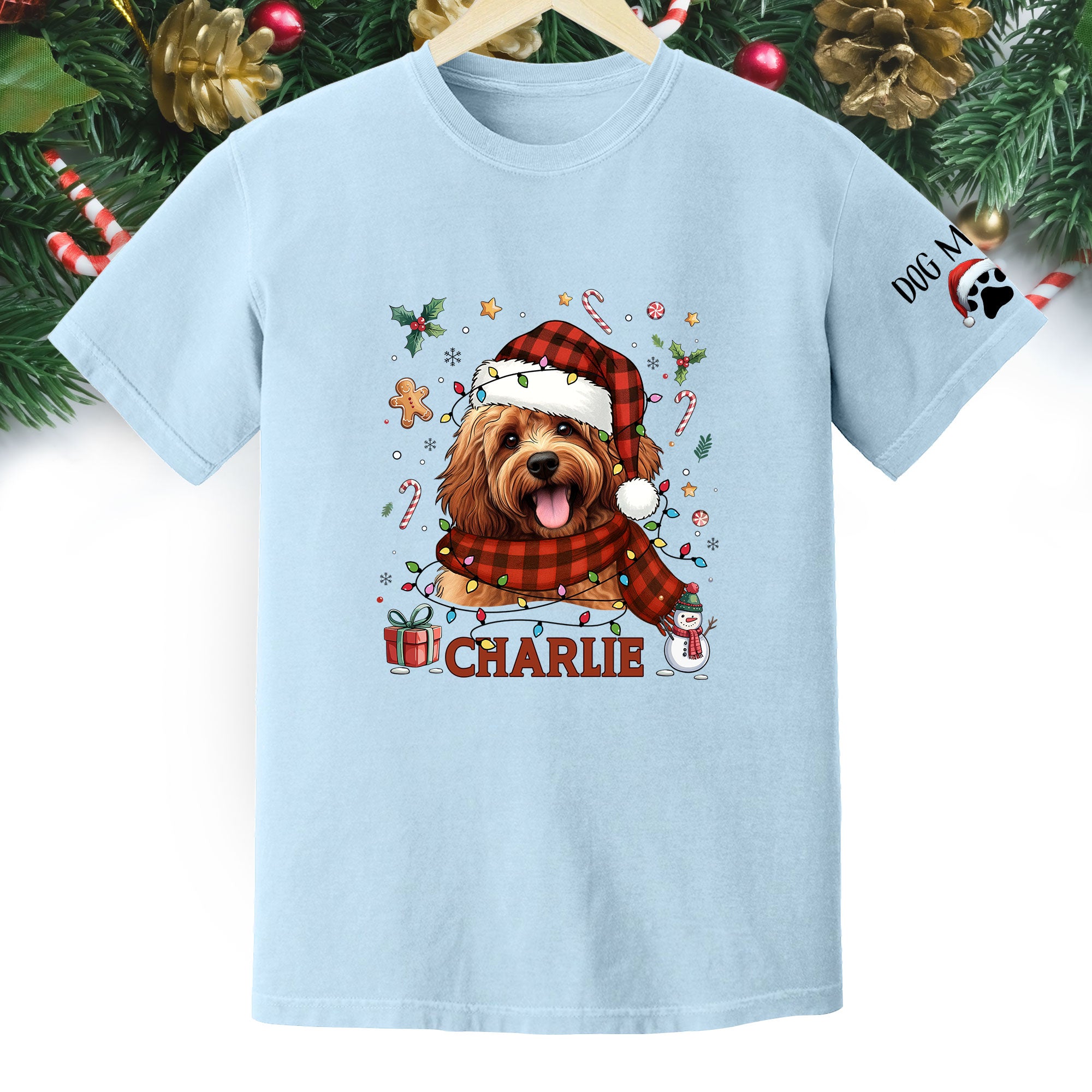 Custom Dog Christmas T-Shirt – Personalized Pet Photo Shirt, Holiday Gift for Dog Mom