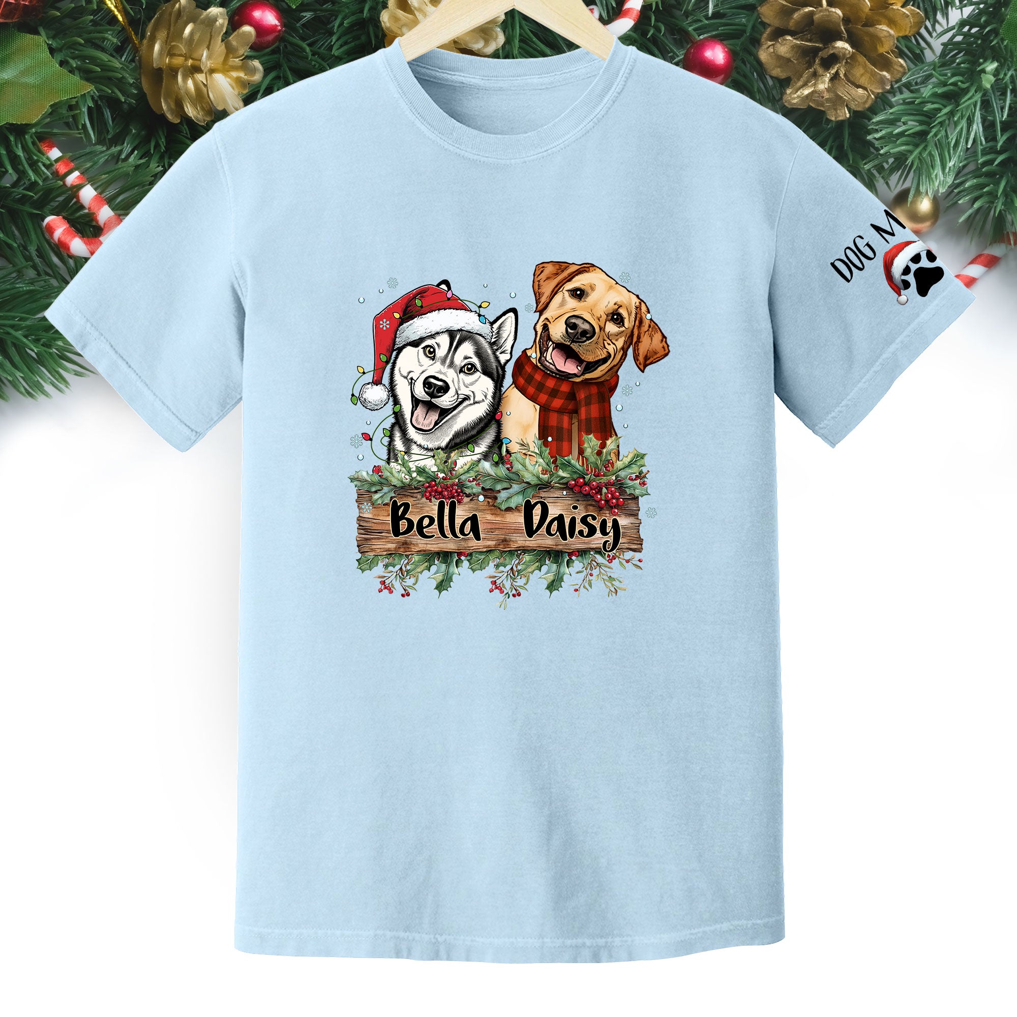 Christmas Dog T-Shirt – Custom Pet Photo Tee, Personalized Holiday Gift for Dog Lovers