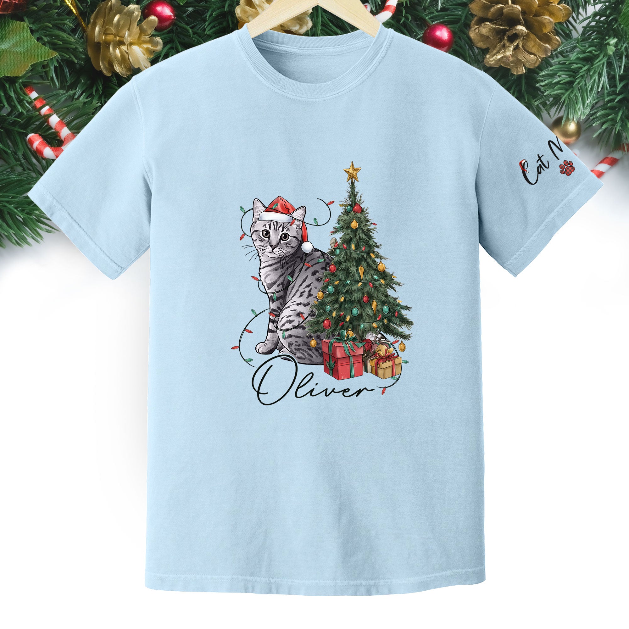 Custom Cat Christmas T-Shirt – Personalized Pet Photo Shirt, Cute Holiday Gift for Pet Lovers