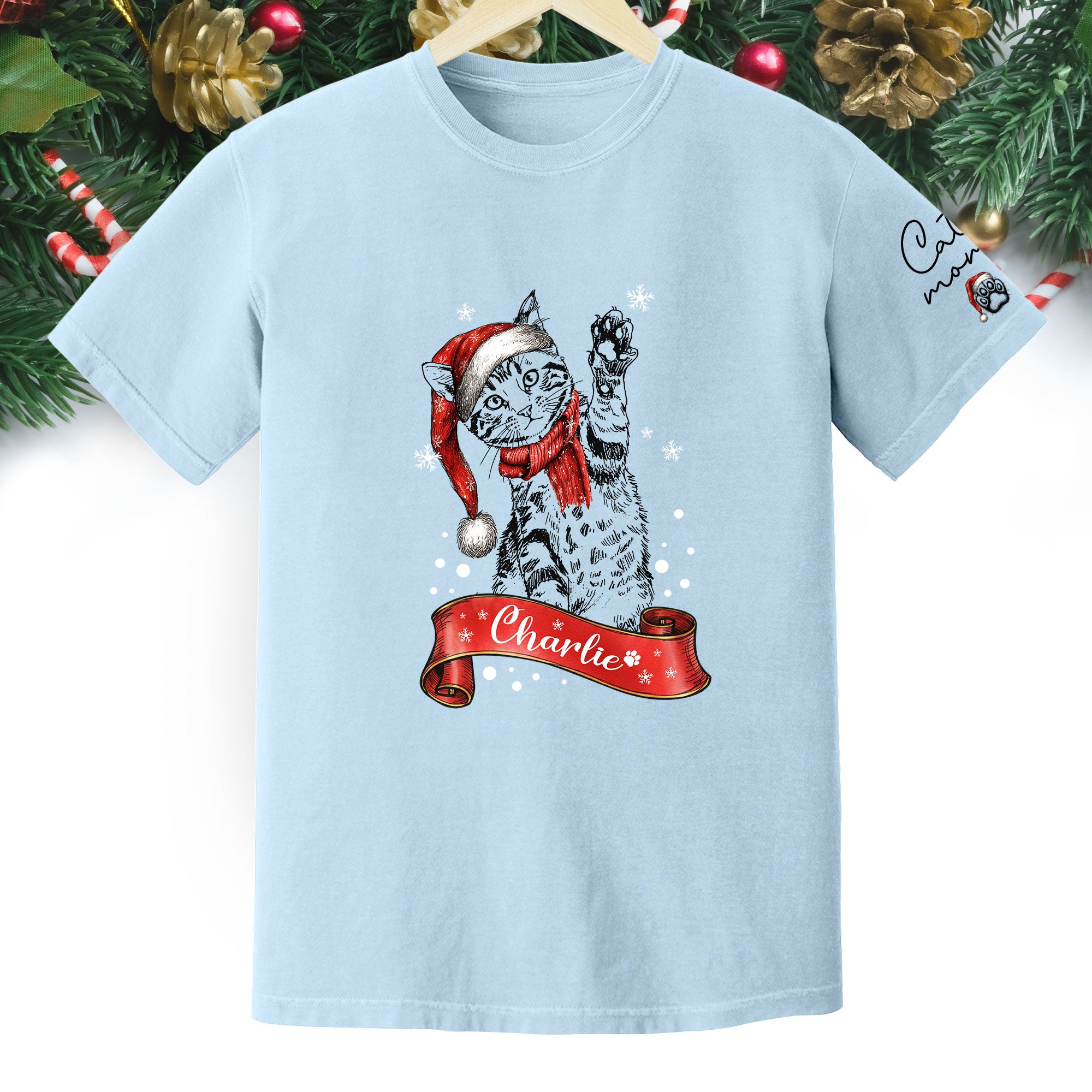 Personalized Cat Lover T-Shirt – Custom Pet Photo Christmas Shirt, Gift for Pet Lovers