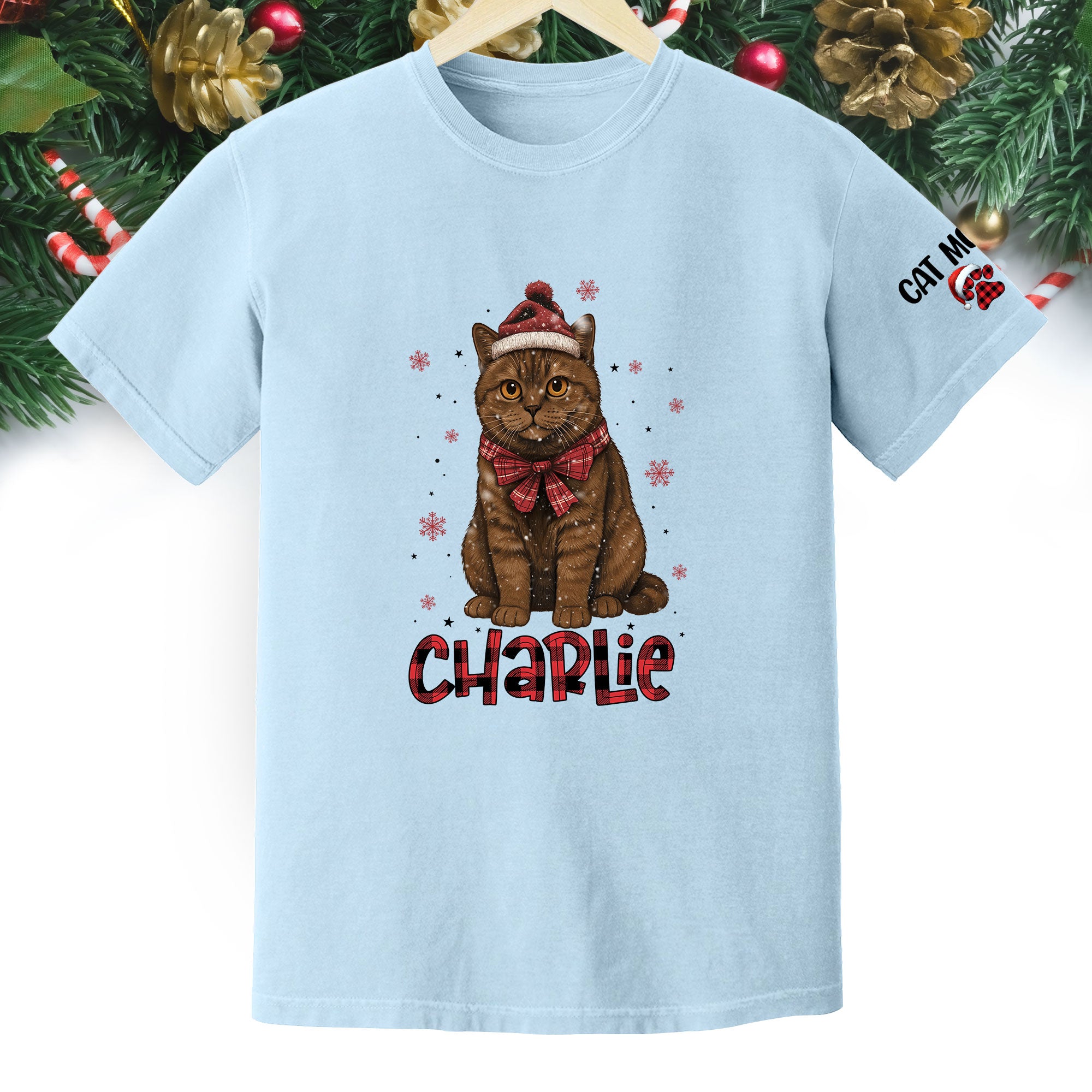 Personalized Cat Christmas Shirt – Custom Pet Photo Tee, Holiday Gift for Cat Mom
