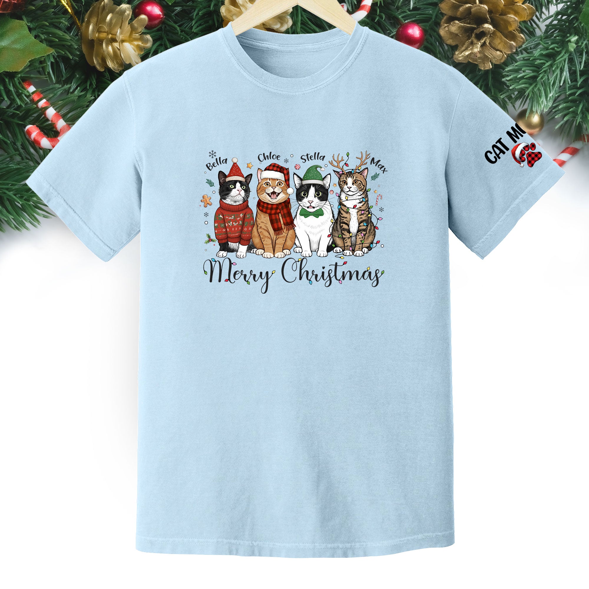 Custom Cat Lover T-Shirt – Personalized Pet Photo Christmas Shirt, Cute Gift for Women