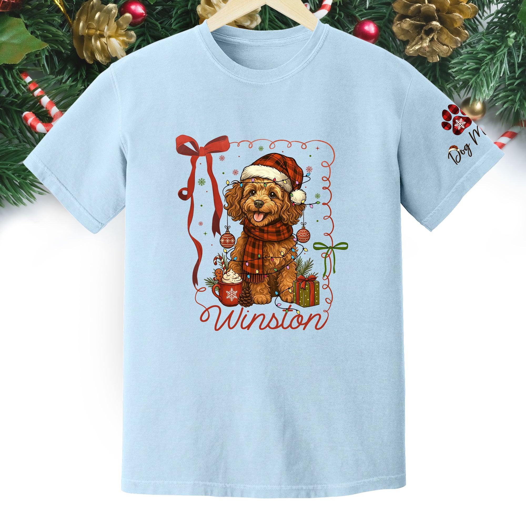 Dog Mom Christmas Shirt – Custom Pet Face T-Shirt, Personalized Holiday Gift Idea