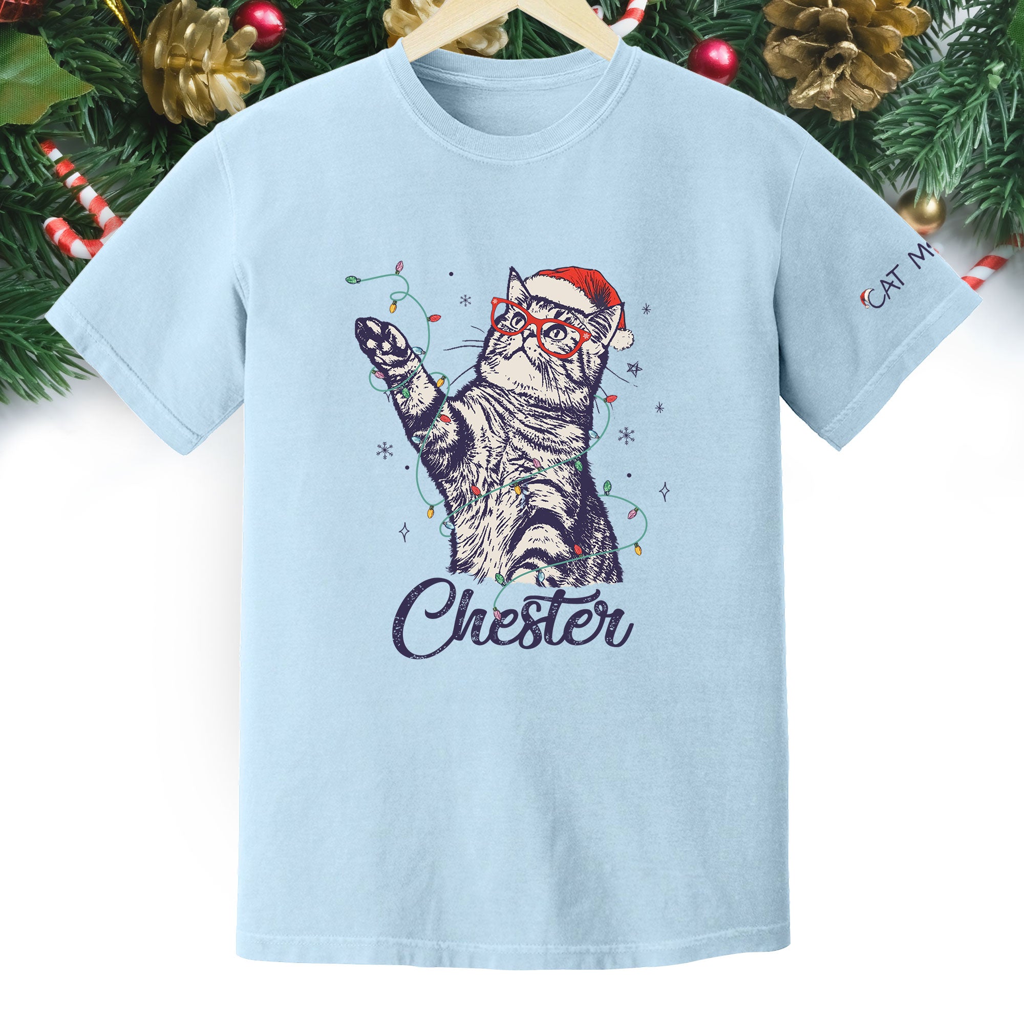 Personalized Cat Christmas Shirt – Custom Pet Photo T-Shirt, Holiday Gift for Cat Mom
