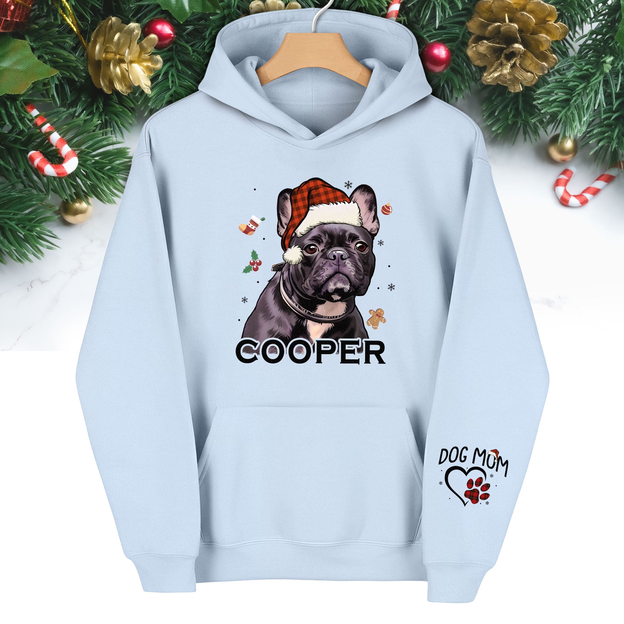 Custom Pet Photo Hoodie – Personalized French Bulldog Art Hoodie, Perfect Dog Mom Gift