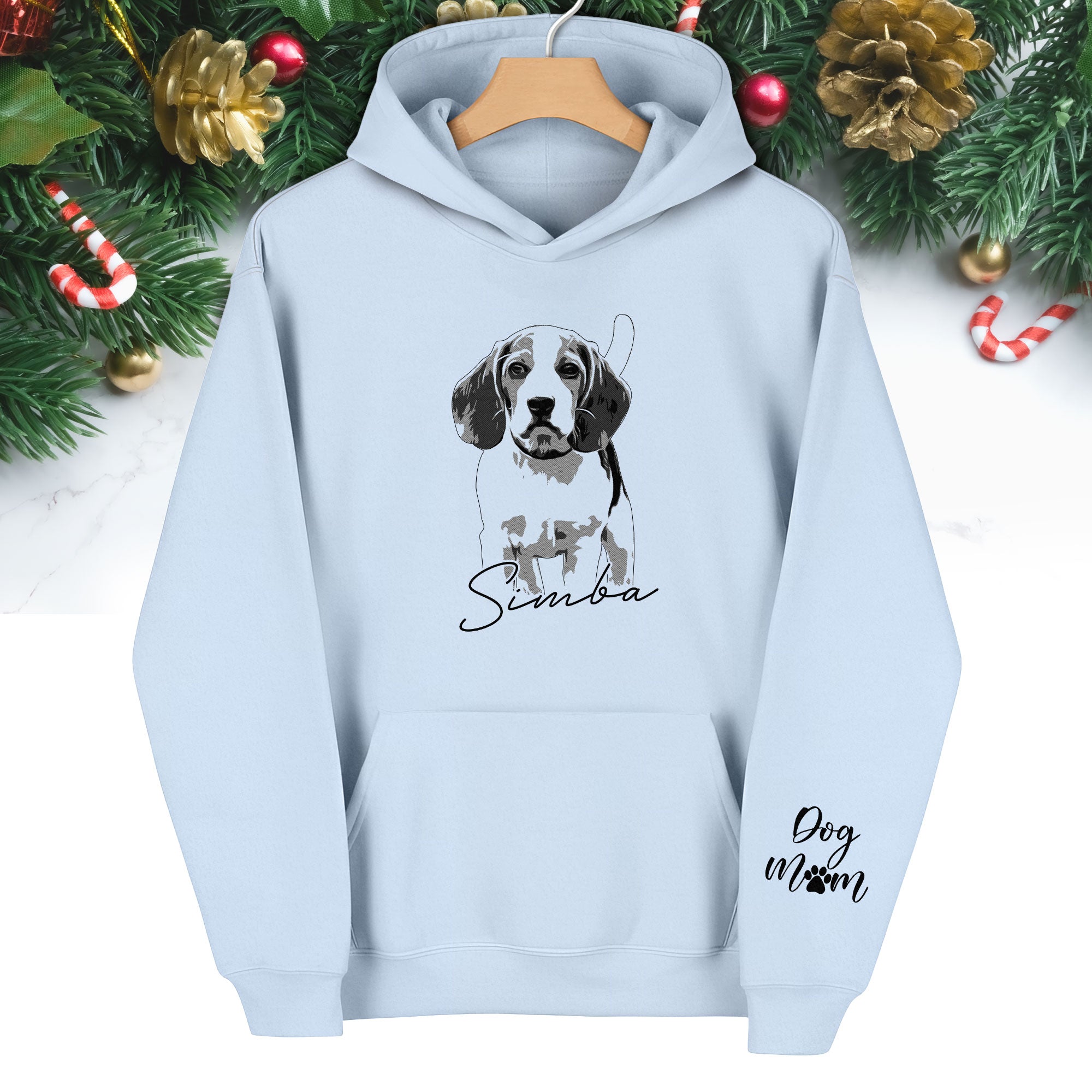 Custom Pet Portrait Hoodie – Dog Name Printed with Heart, Perfect Gift for Dog Lovers