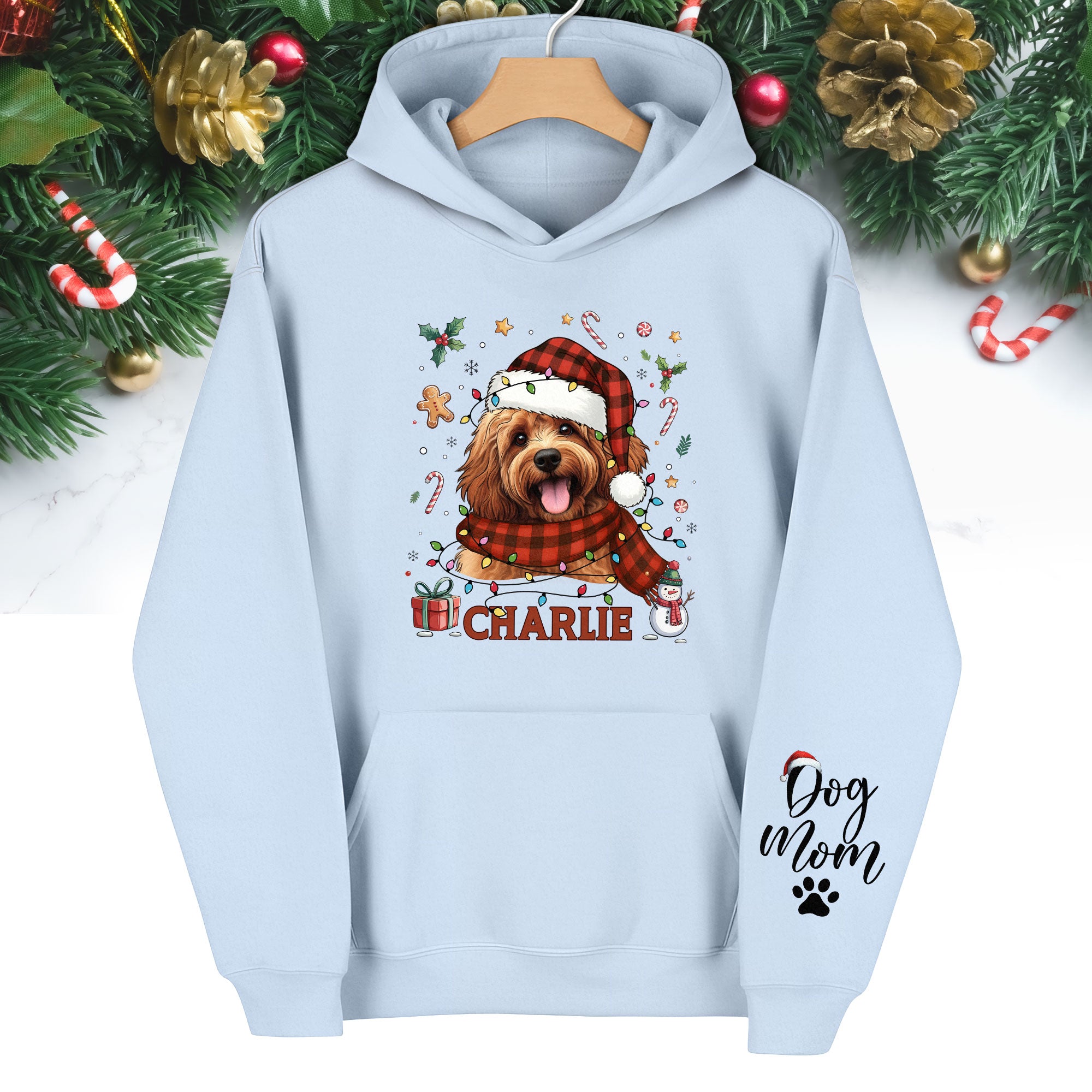 Personalized Dog Mom Hoodie – Custom Pet Photo Christmas Hoodie, Holiday Gift for Pet Lovers