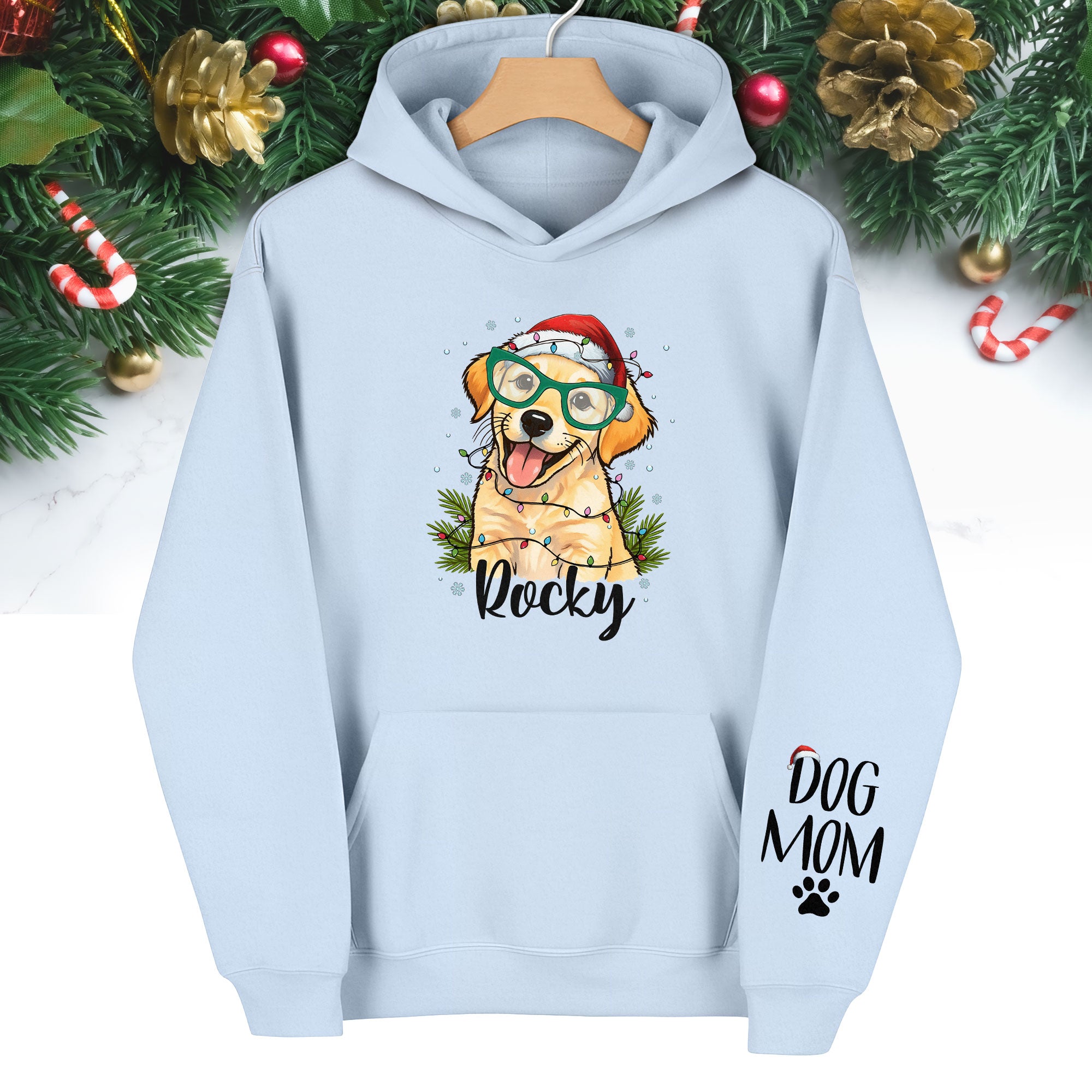 Custom Pet Photo Hoodie – Personalized Dog Mom Christmas Hoodie, Funny Gift for Women