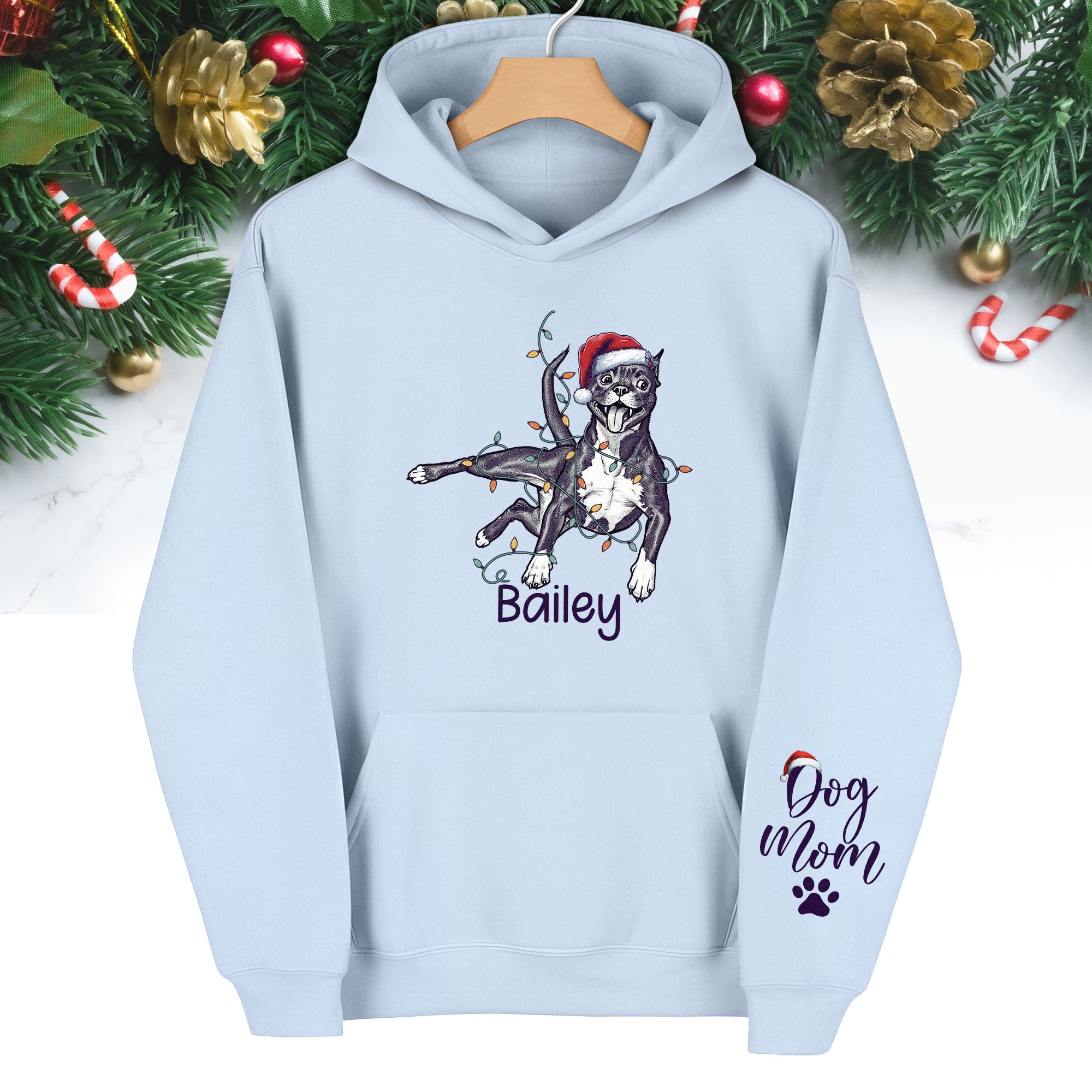 Christmas Dog Mom Hoodie – Personalized Pet Photo Hoodie, Custom Holiday Gift for Women