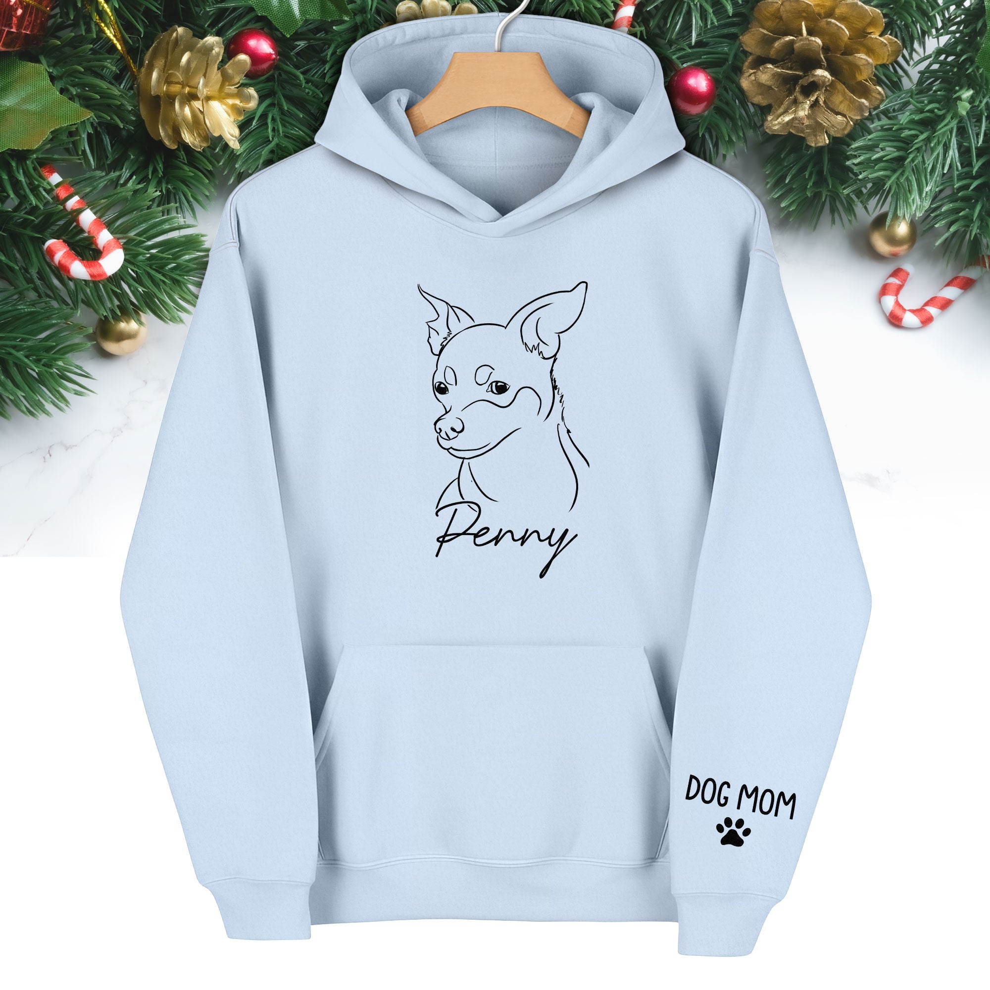 Personalized Dog Mom Hoodie – Custom Dog Line Art Hoodie with Pet Name, Unique Gift for Dog Lovers
