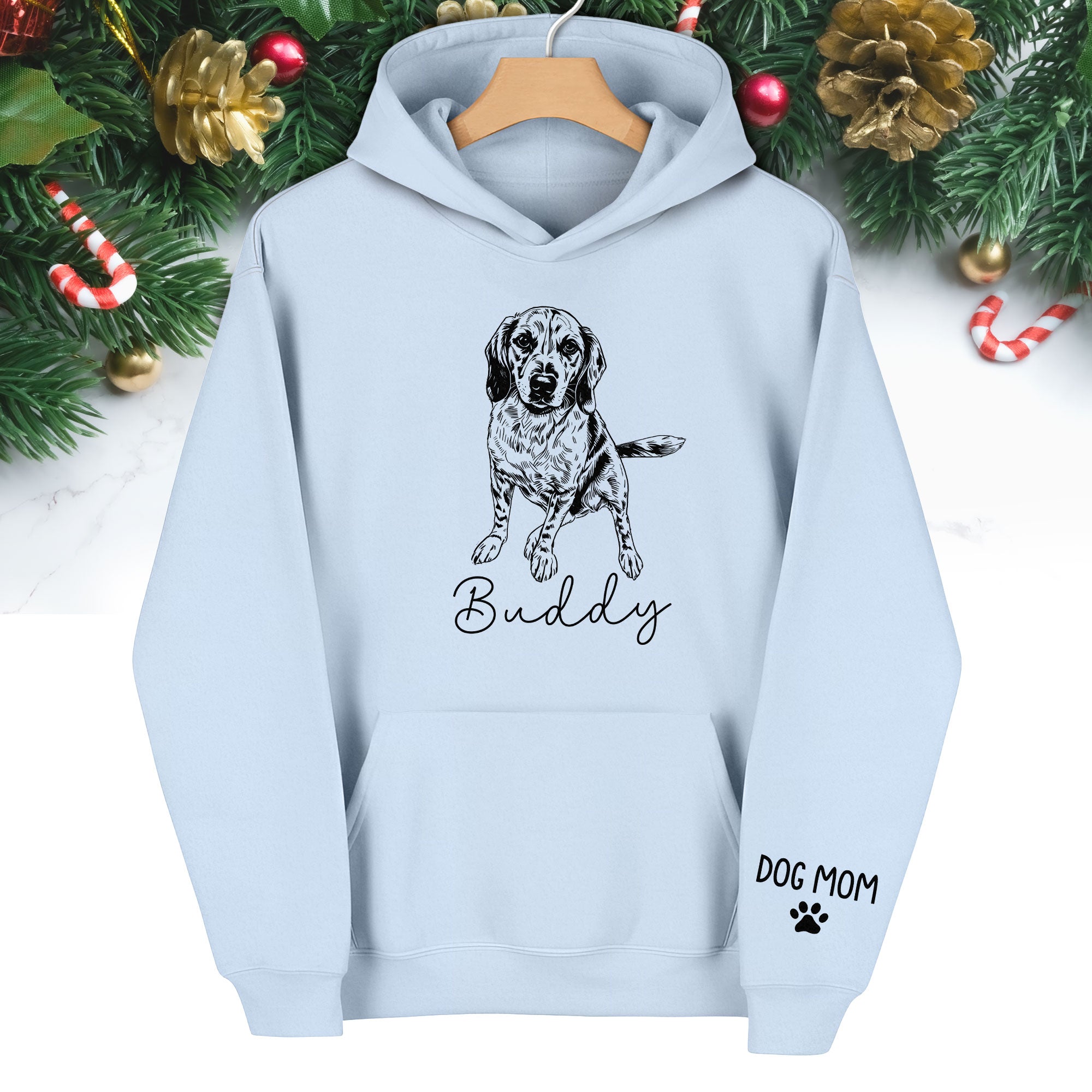 Personalized Dog Mom Hoodie, Custom Dog Line Art Hoodie with Pet Name, Unique Gift for Dog Lovers