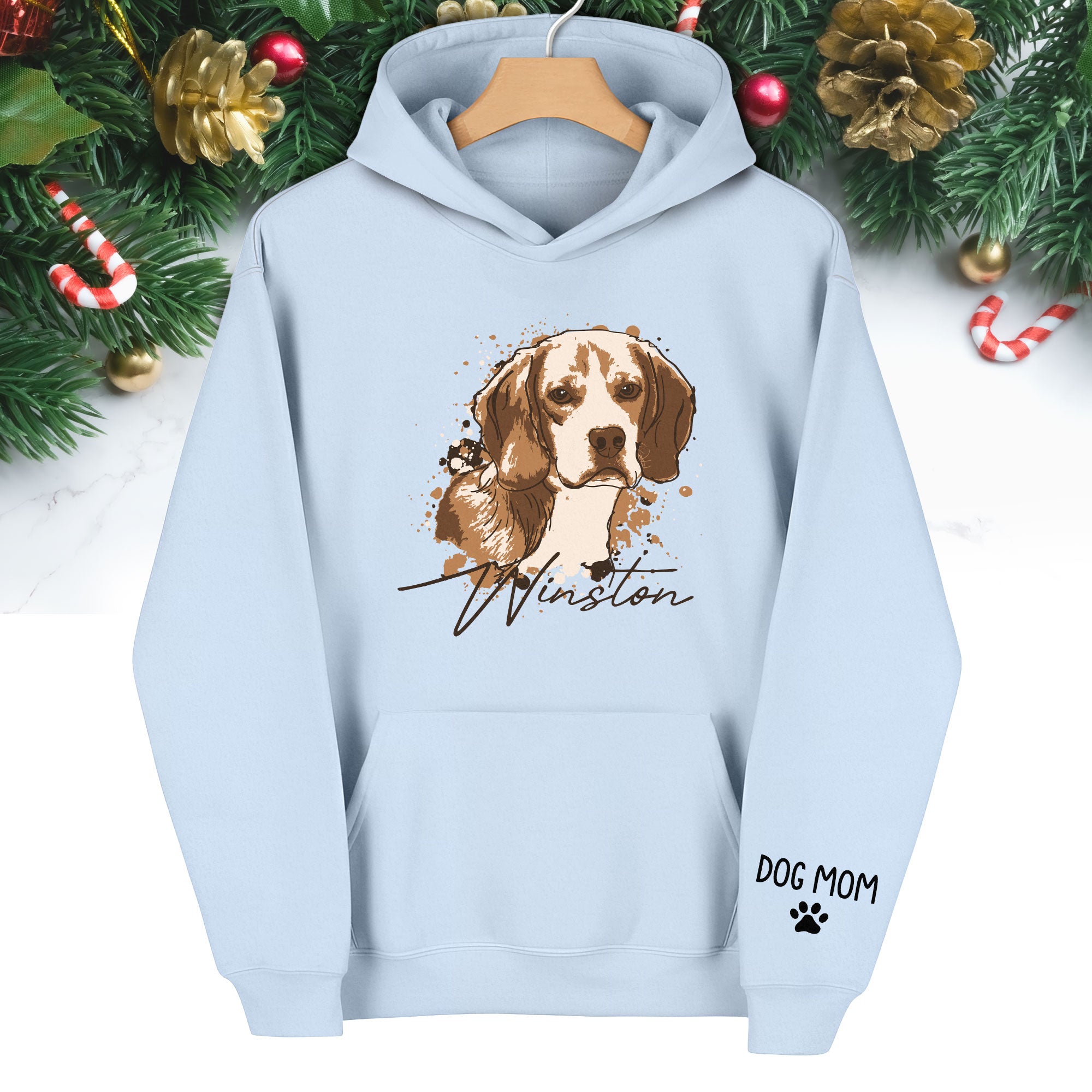 Personalized Dog Mom Hoodie – Custom Dog Portrait Hoodie with Pet Photo & Name, Unique Gift for Pet Lovers