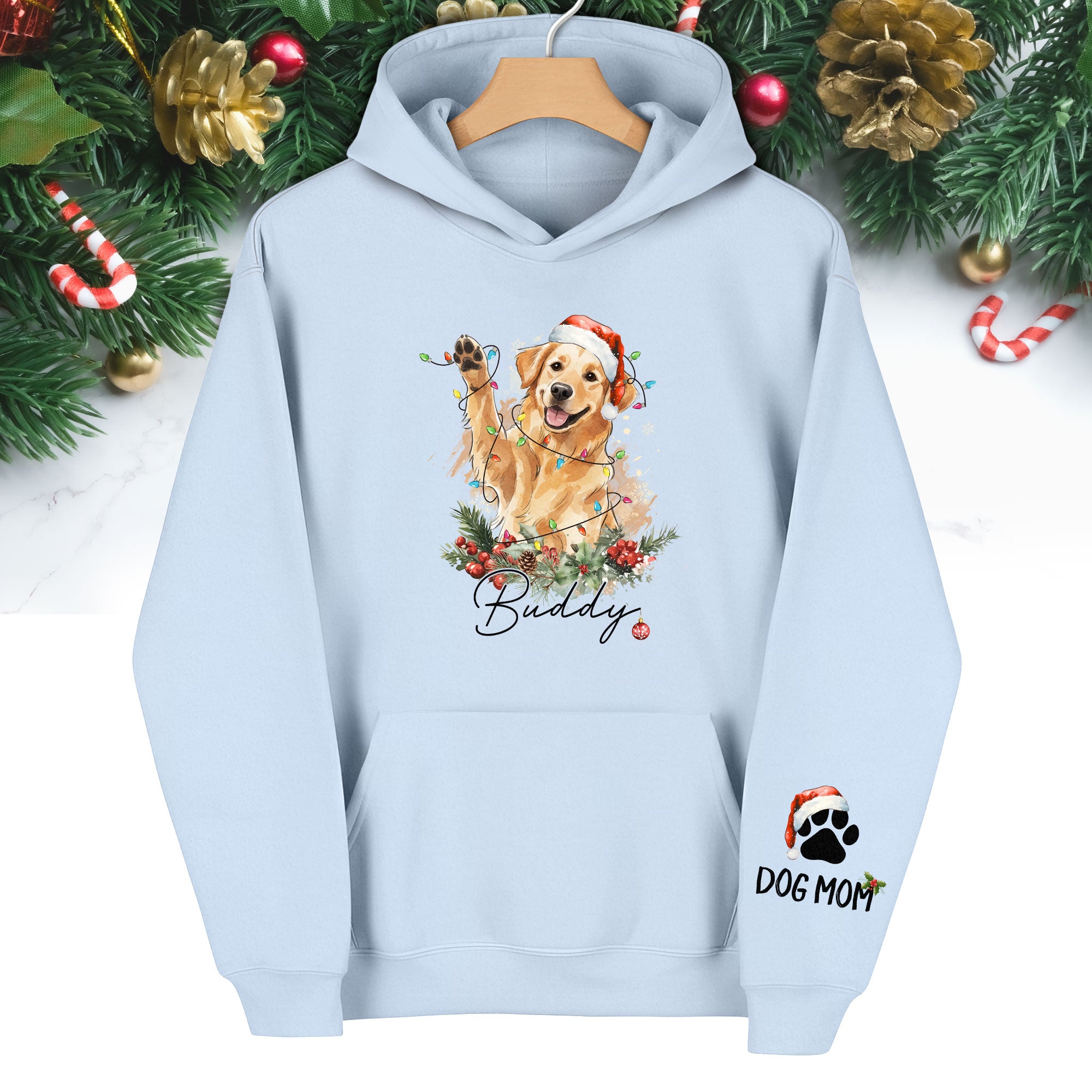 Personalized Dog Mom Hoodie – Custom Photo Hoodie with Your Dog’s Christmas Spirit