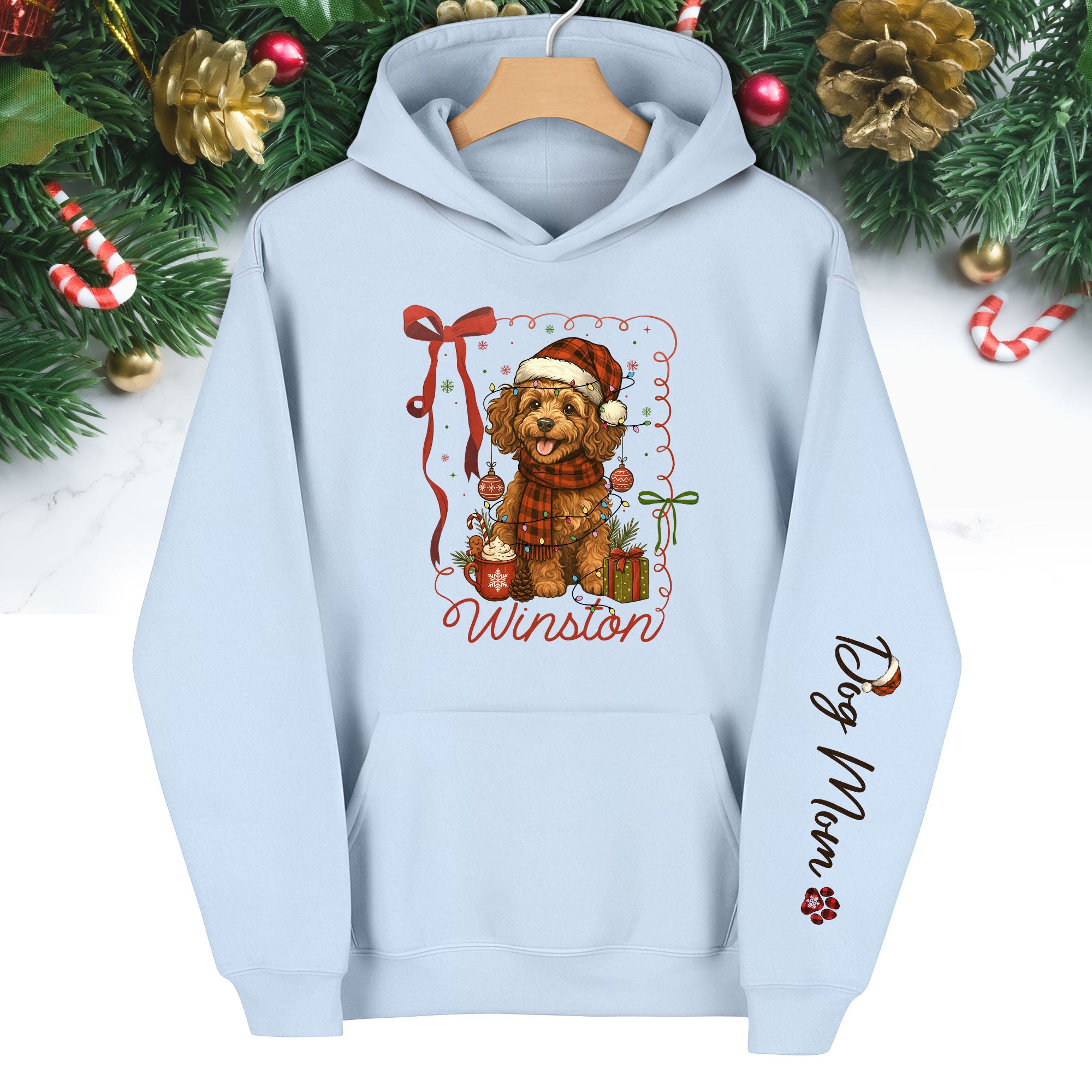 Custom Holiday Dog Mom Hoodie – Personalized Christmas Hoodie with Your Dog’s Photo