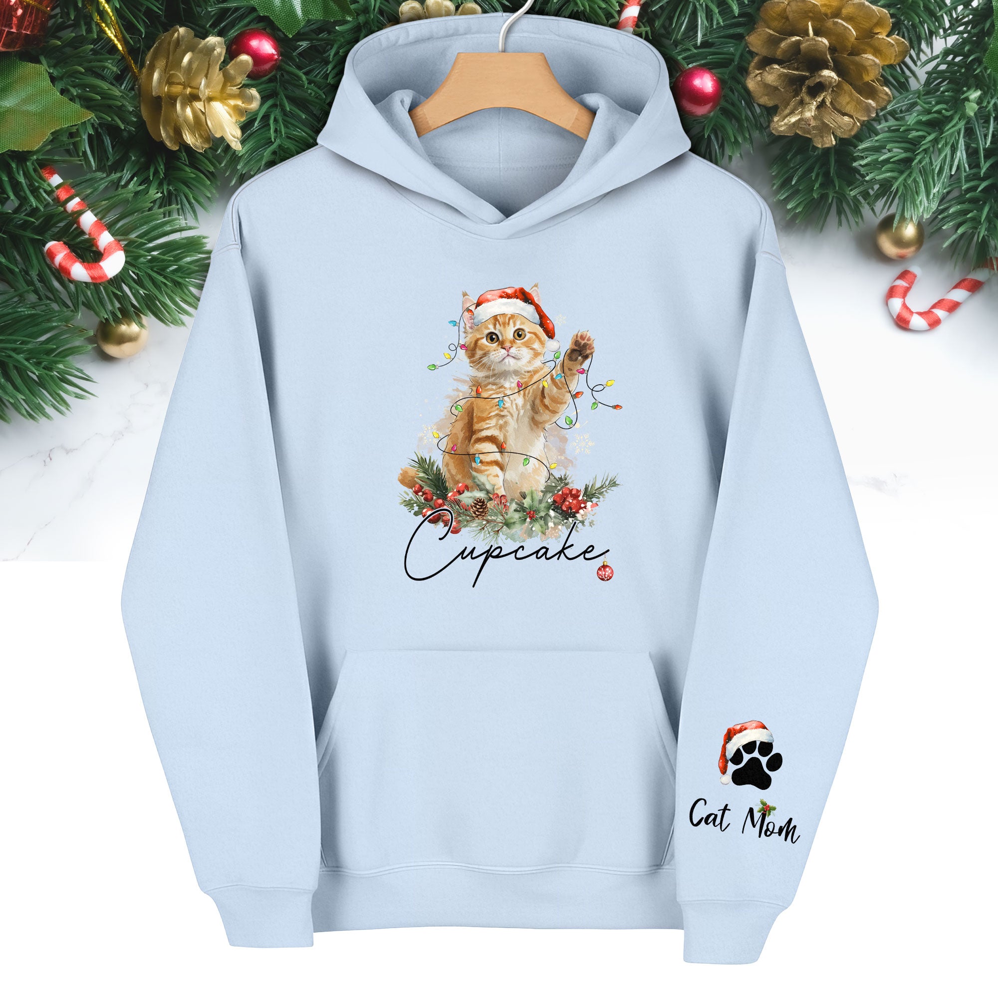 Custom Cat Mom Hoodie – Personalized Pet Photo Hoodie, Cute Christmas Gift for Women