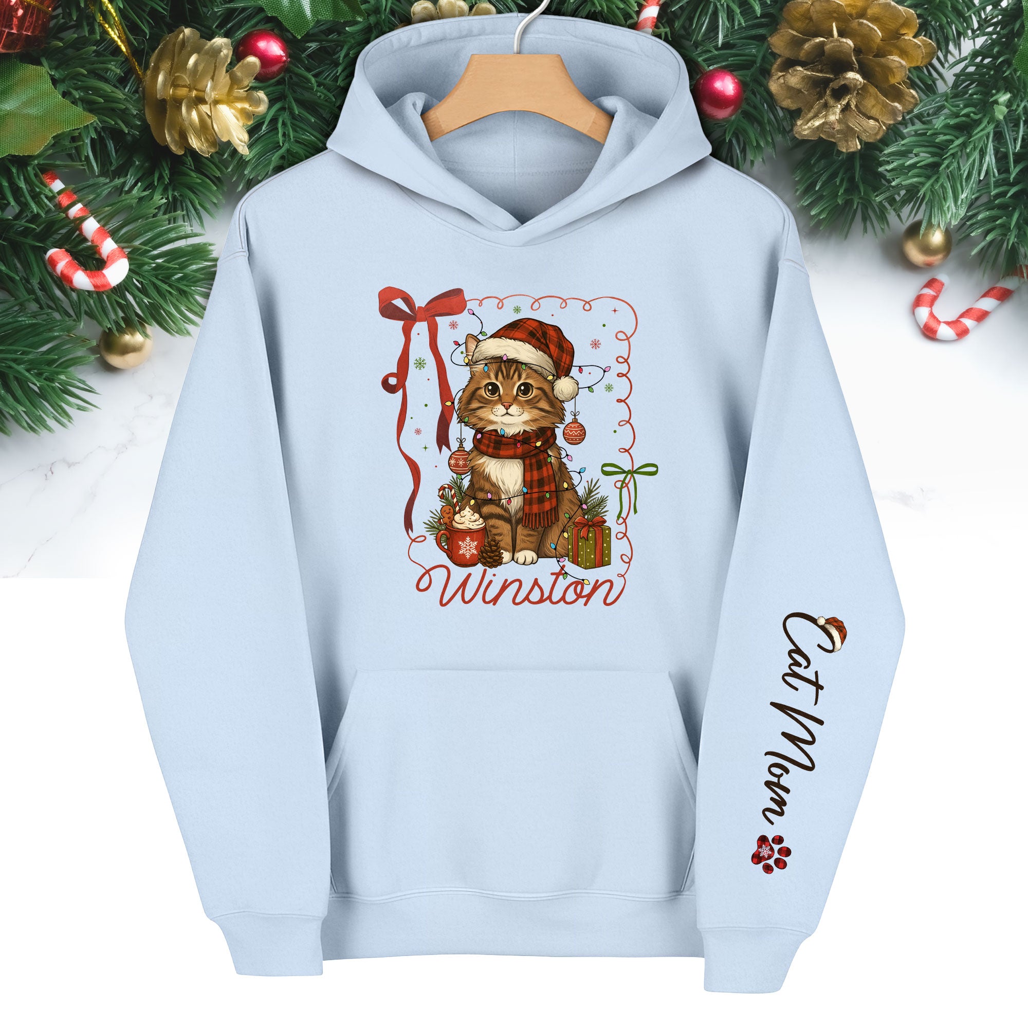 Personalized Cat Mom Hoodie – Custom Cat Photo Hoodie, Holiday Gift for Cat Lovers