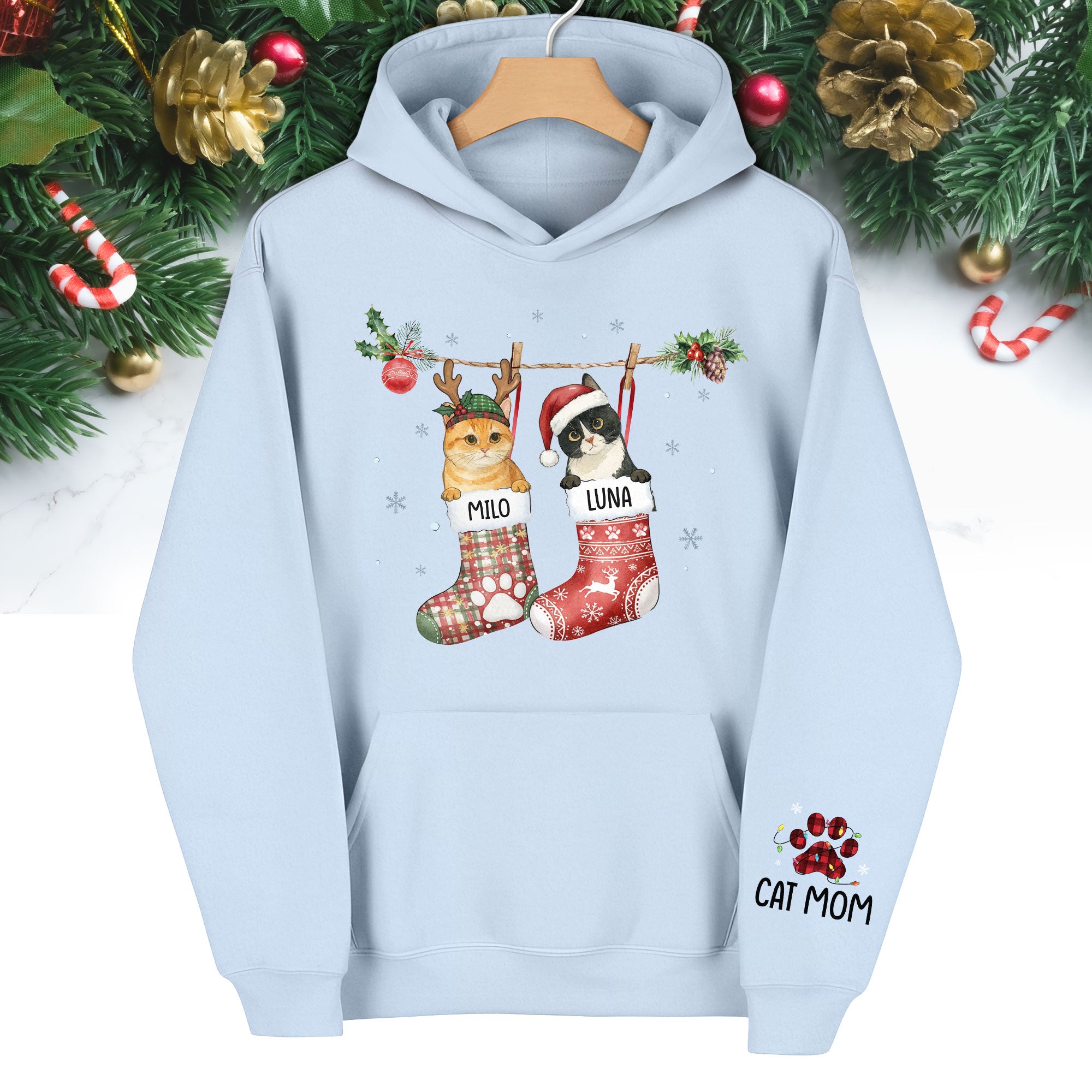 Christmas Cat Lover Hoodie – Custom Pet Photo Hoodie, Personalized Gift for Women