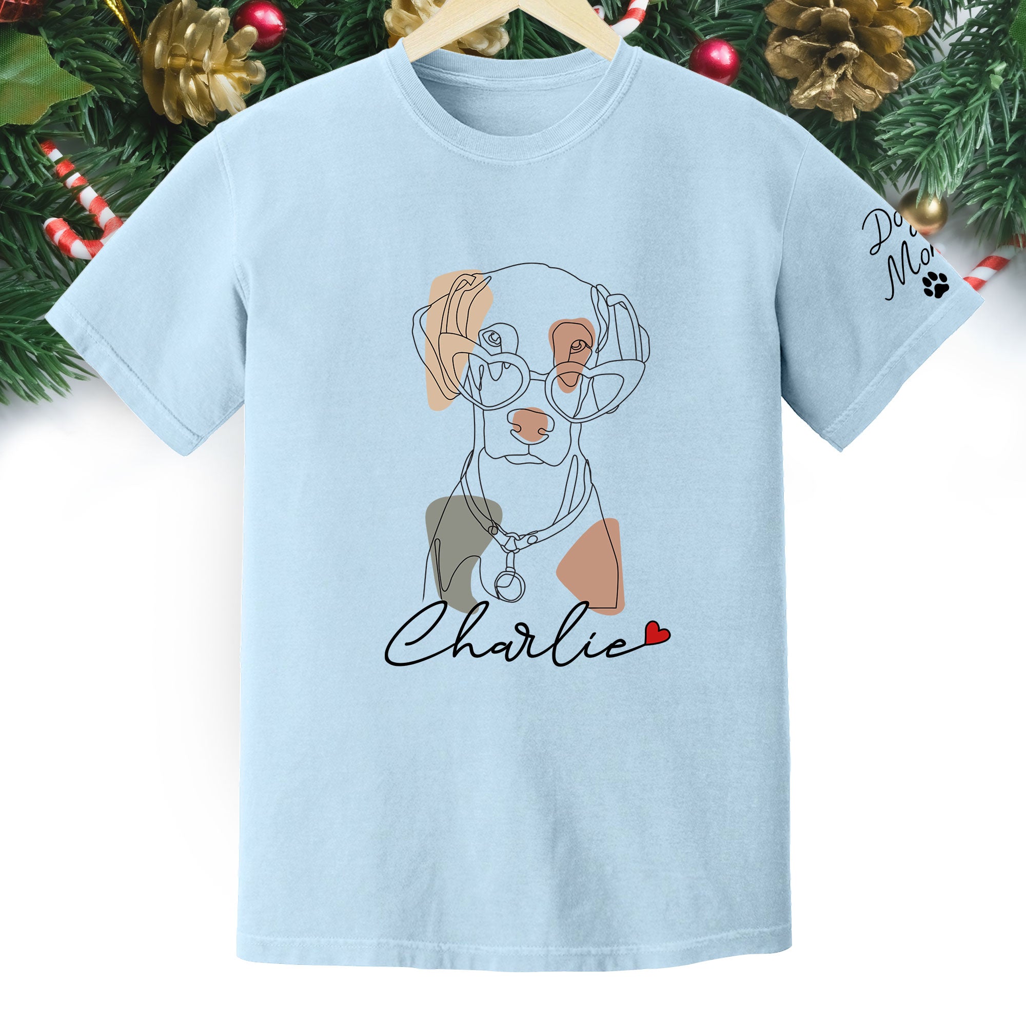 Christmas Dog Mom T-Shirt – Personalized Pet Photo Shirt, Custom Holiday Gift for Women