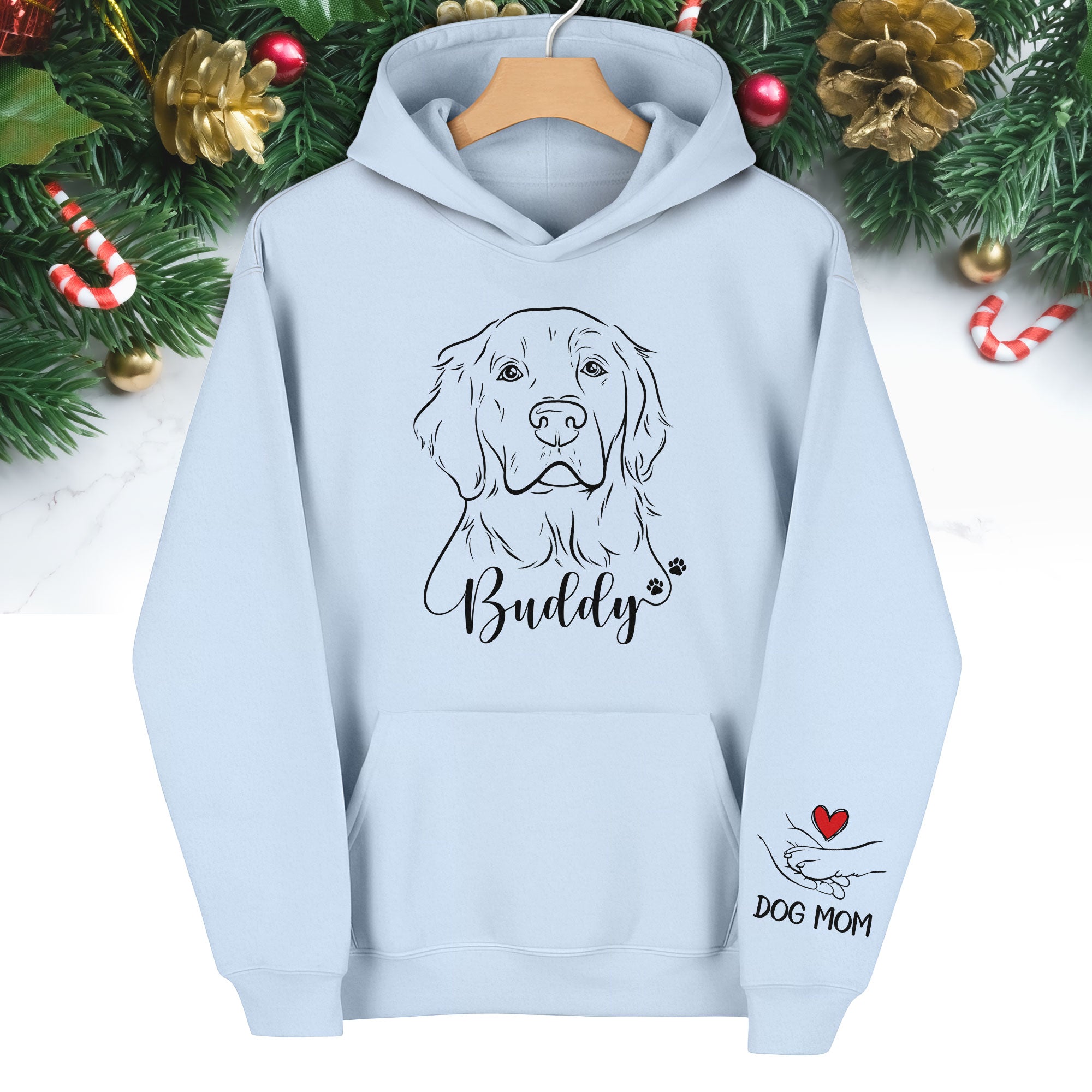 Custom Pet Portrait Hoodie – Personalized Dog Line Art with Name, Dog Mom Gift