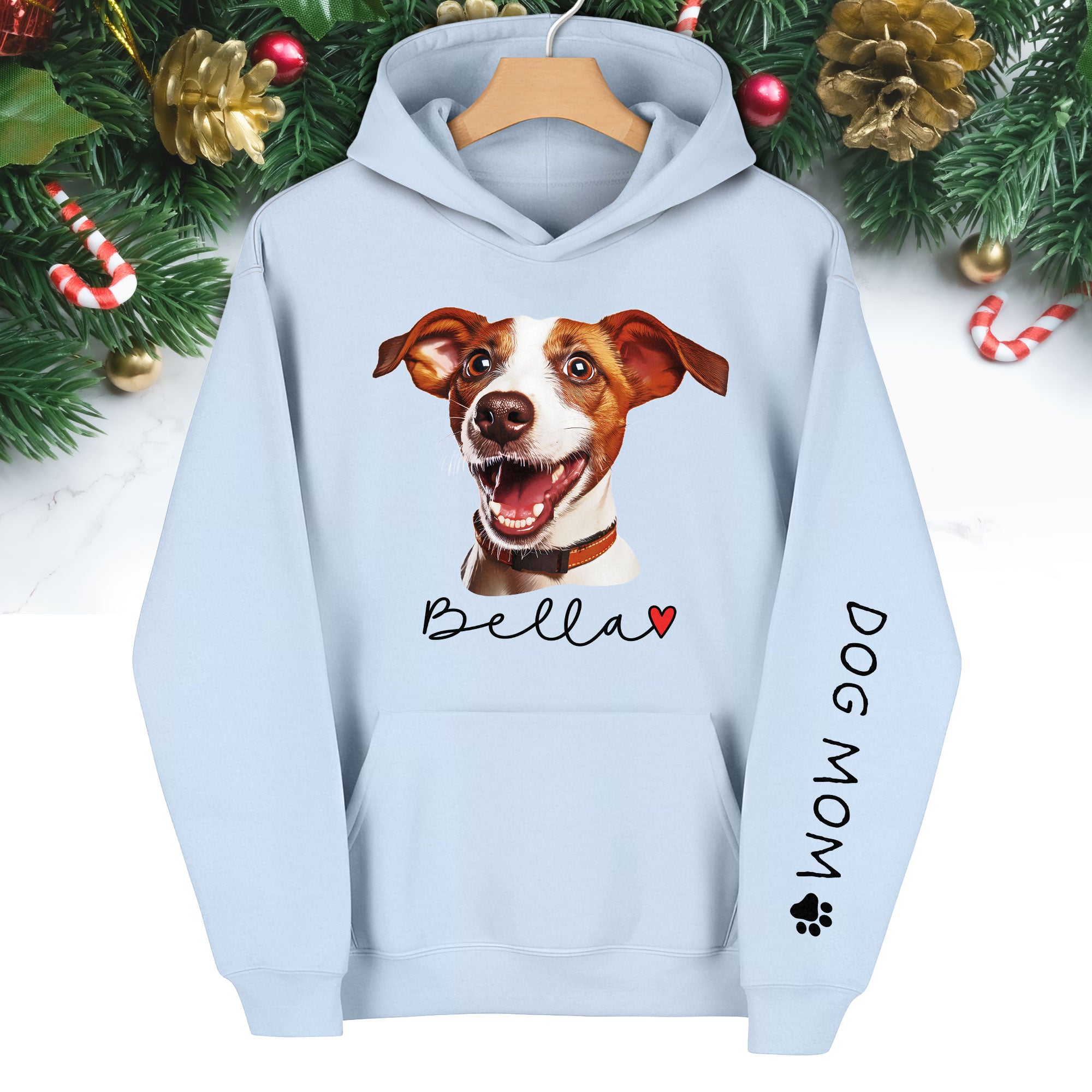 Custom Pet Photo Hoodie – Personalized Dog Photo Hoodie with Name, Dog Mom Gift