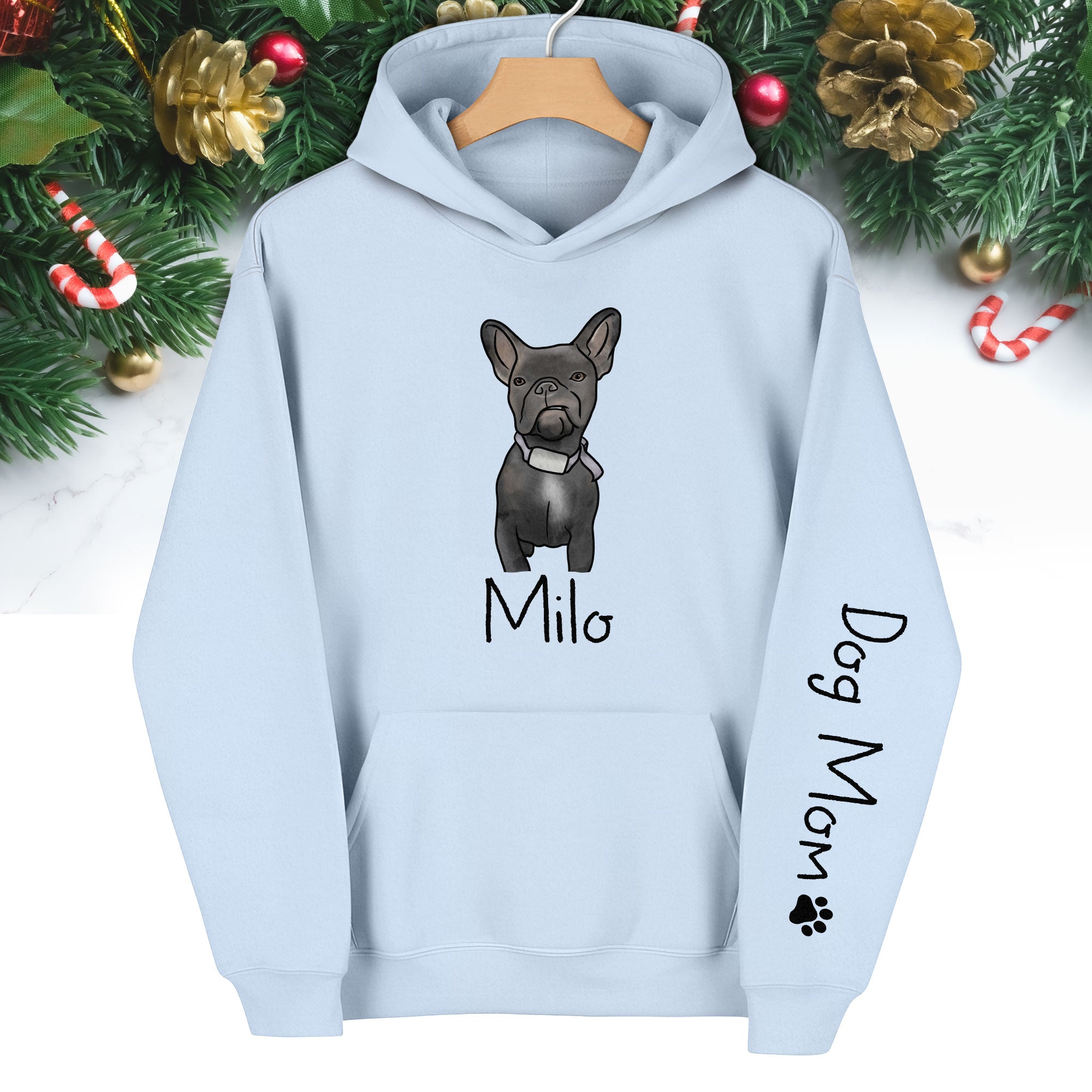 Custom Pet Cartoon Hoodie – Personalized Dog Illustration with Name, Dog Mom Gift