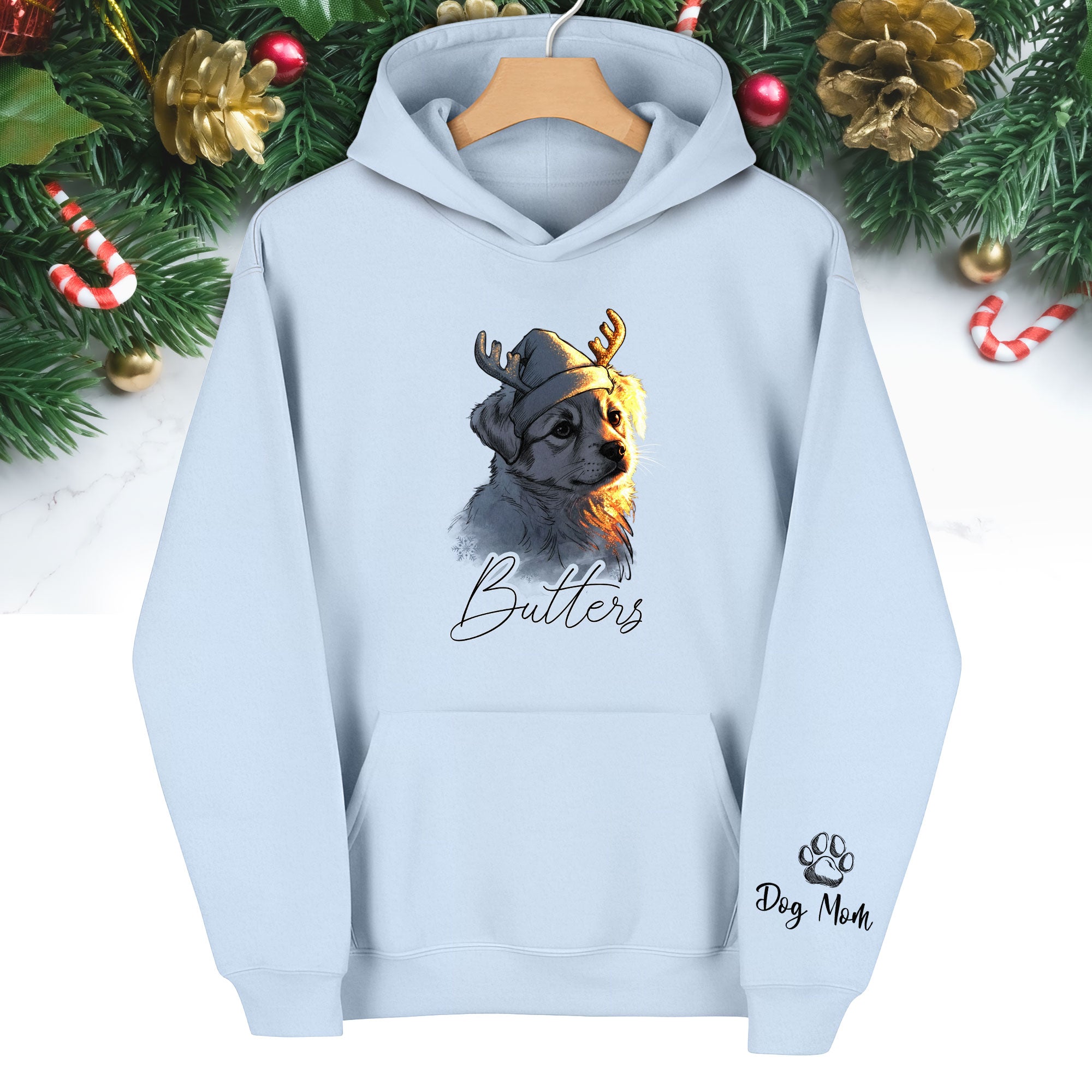 Festive Dog Mom Hoodie – Cute Christmas Pullover for Women