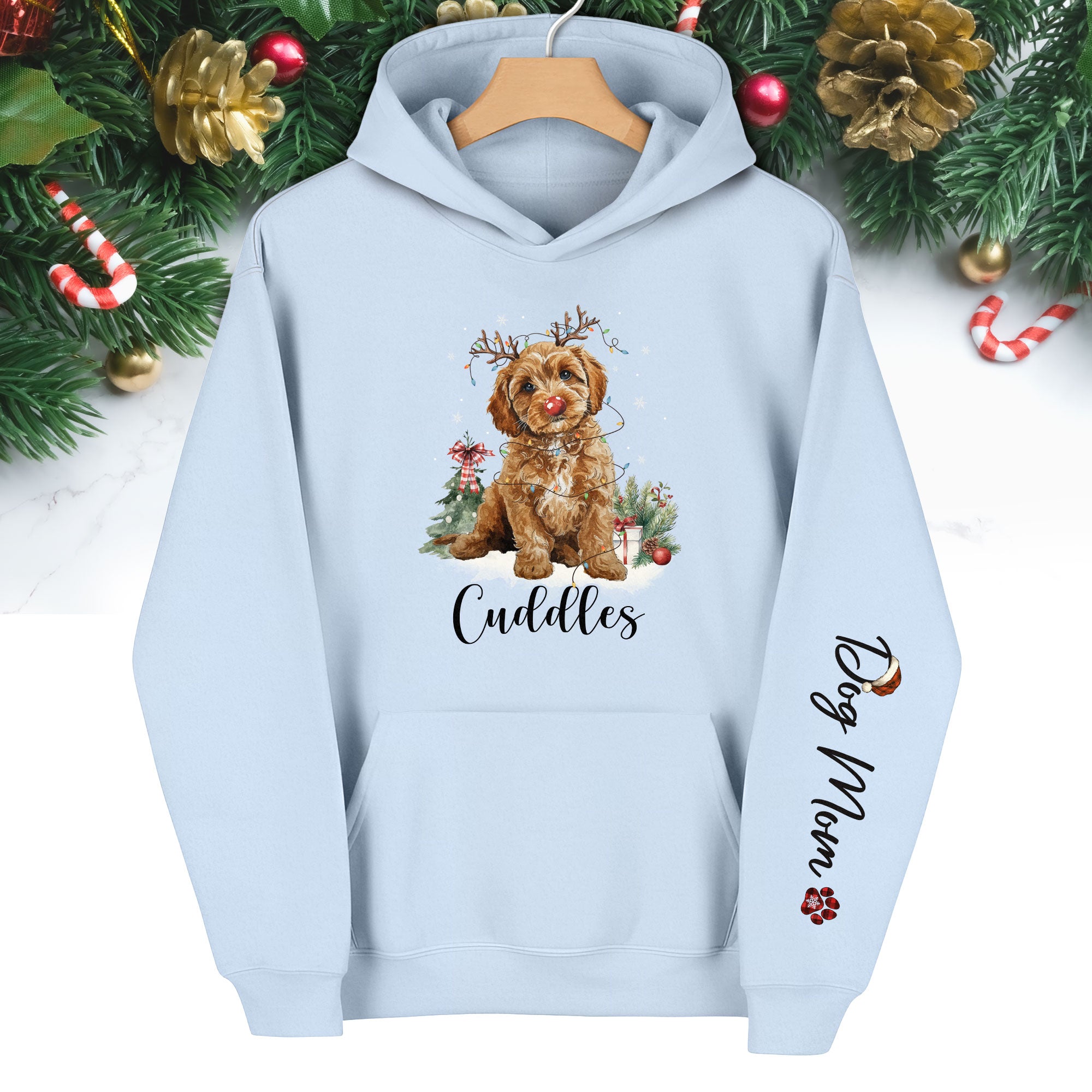 Holiday Dog Mom Hoodie – Perfect Christmas Gift for Puppy Lovers