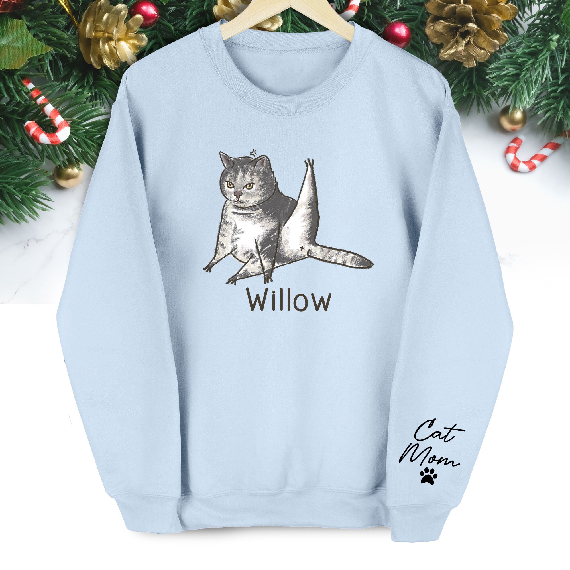 Custom Cat Lover Sweatshirt - Personalized Cute Christmas Gift for Cat Mom