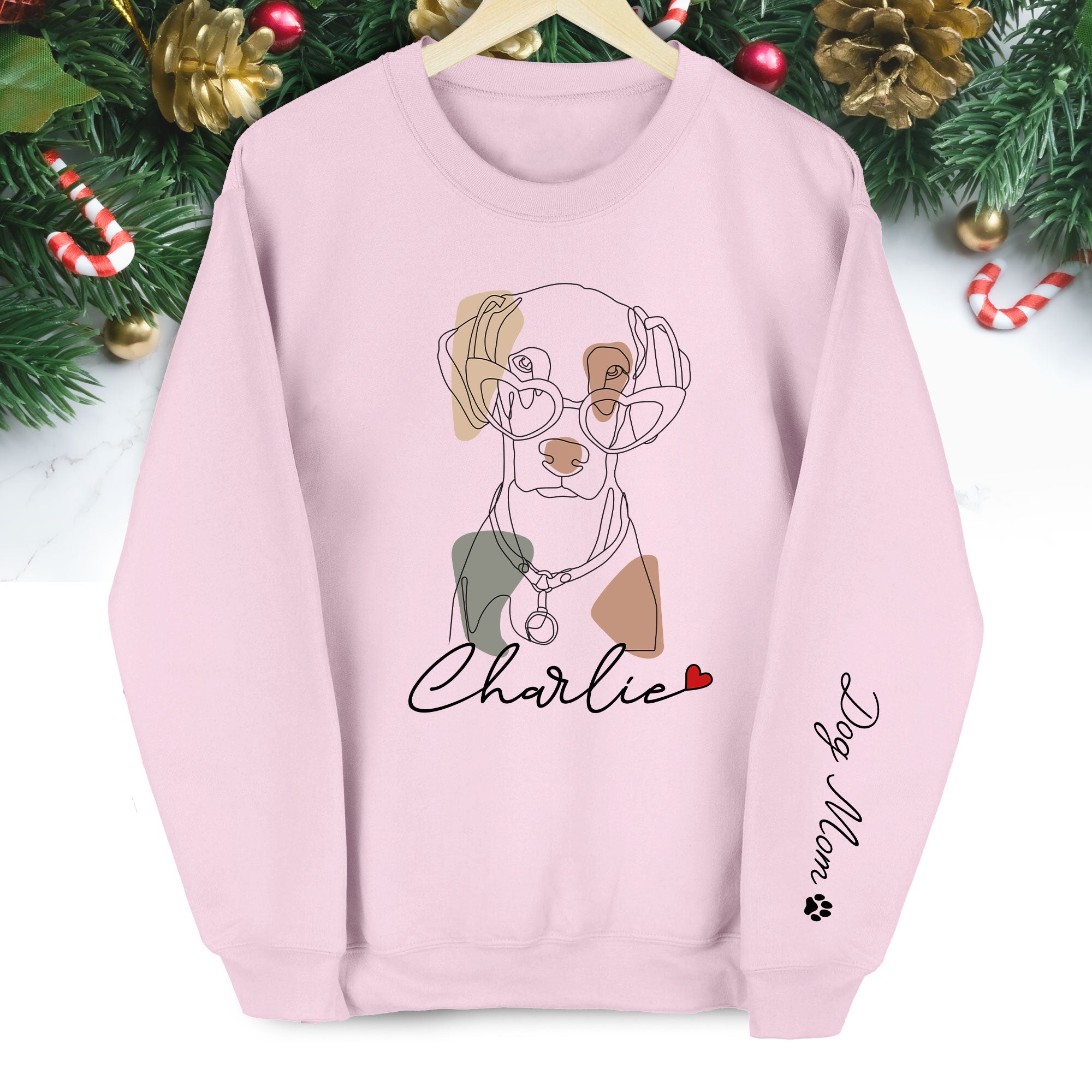 Custom Pet Sweatshirt – Personalized Dog Mom Sweatshirt with Your Dog’s Line Art Portrait