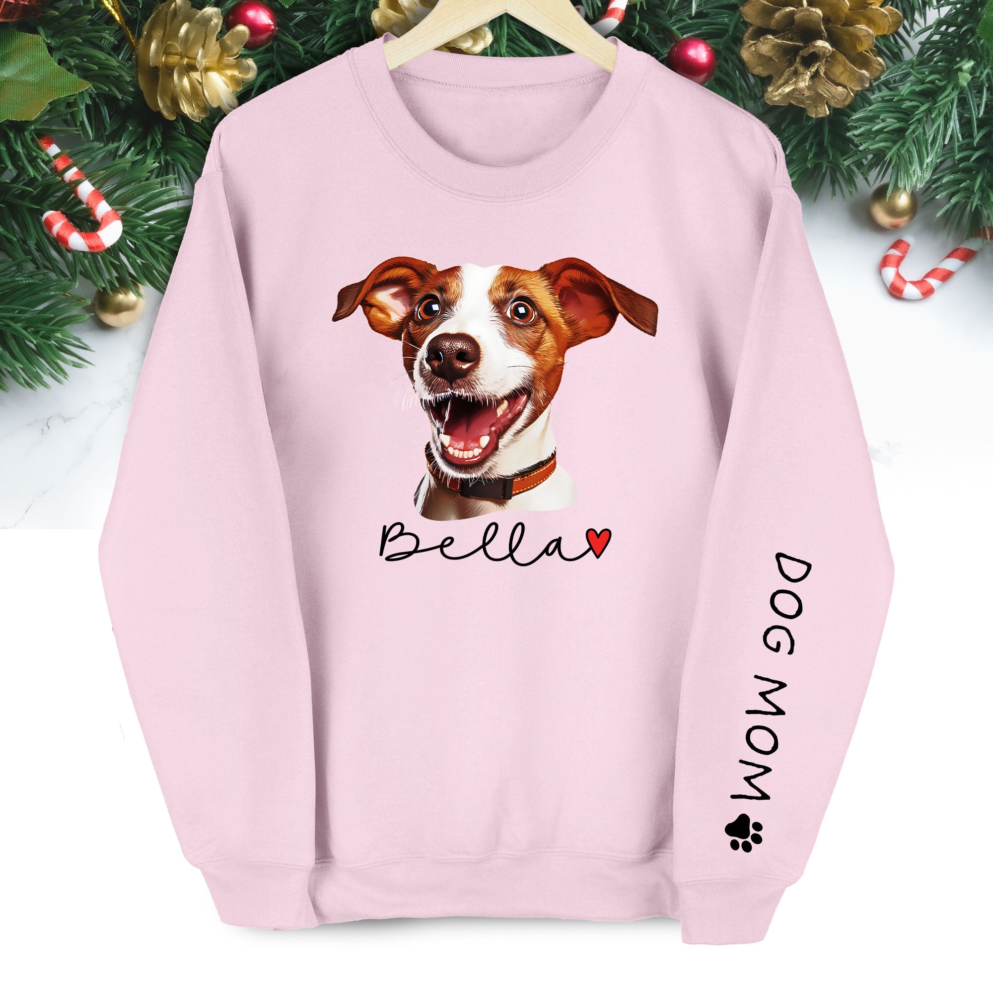 Personalized Dog Christmas Sweatshirt – Custom Pet Photo Pullover, Gift for Dog Mom