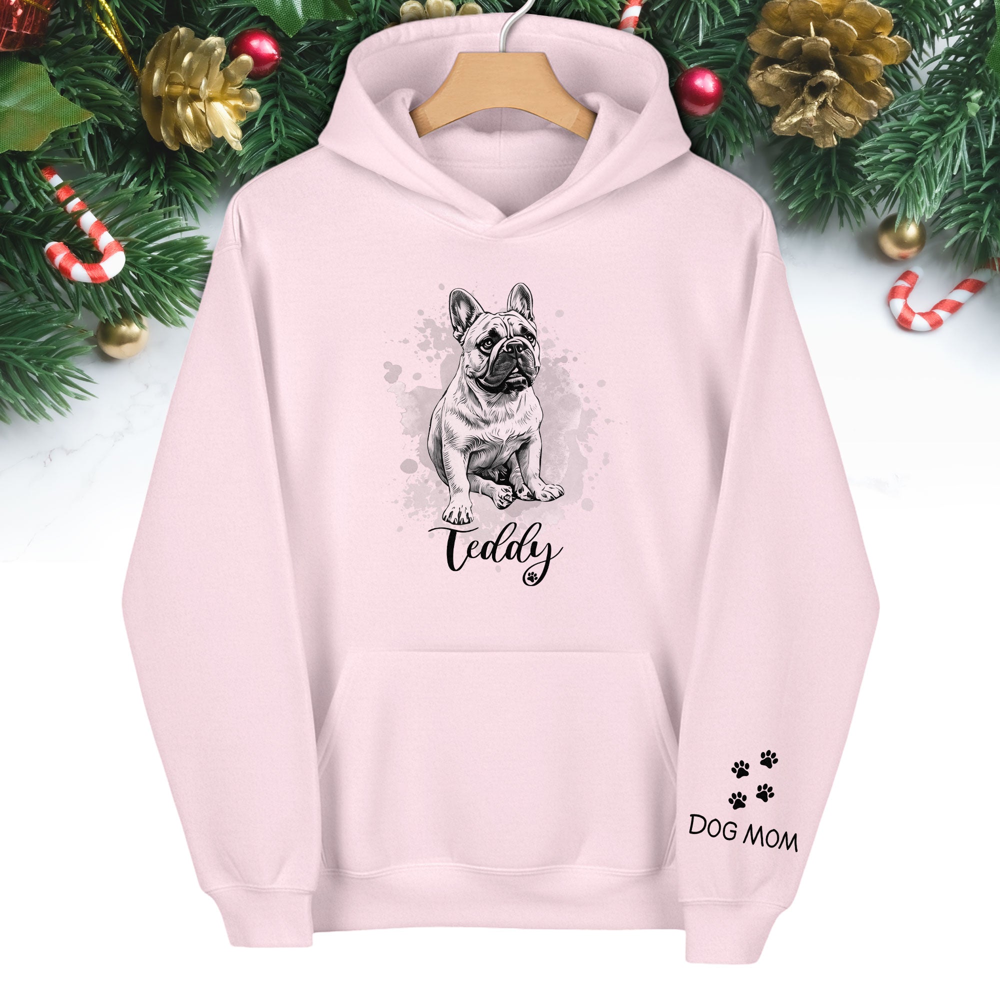 Custom Dog Hoodie – Personalized Pet Portrait Hoodie with Name, Unique Dog Mom Gift