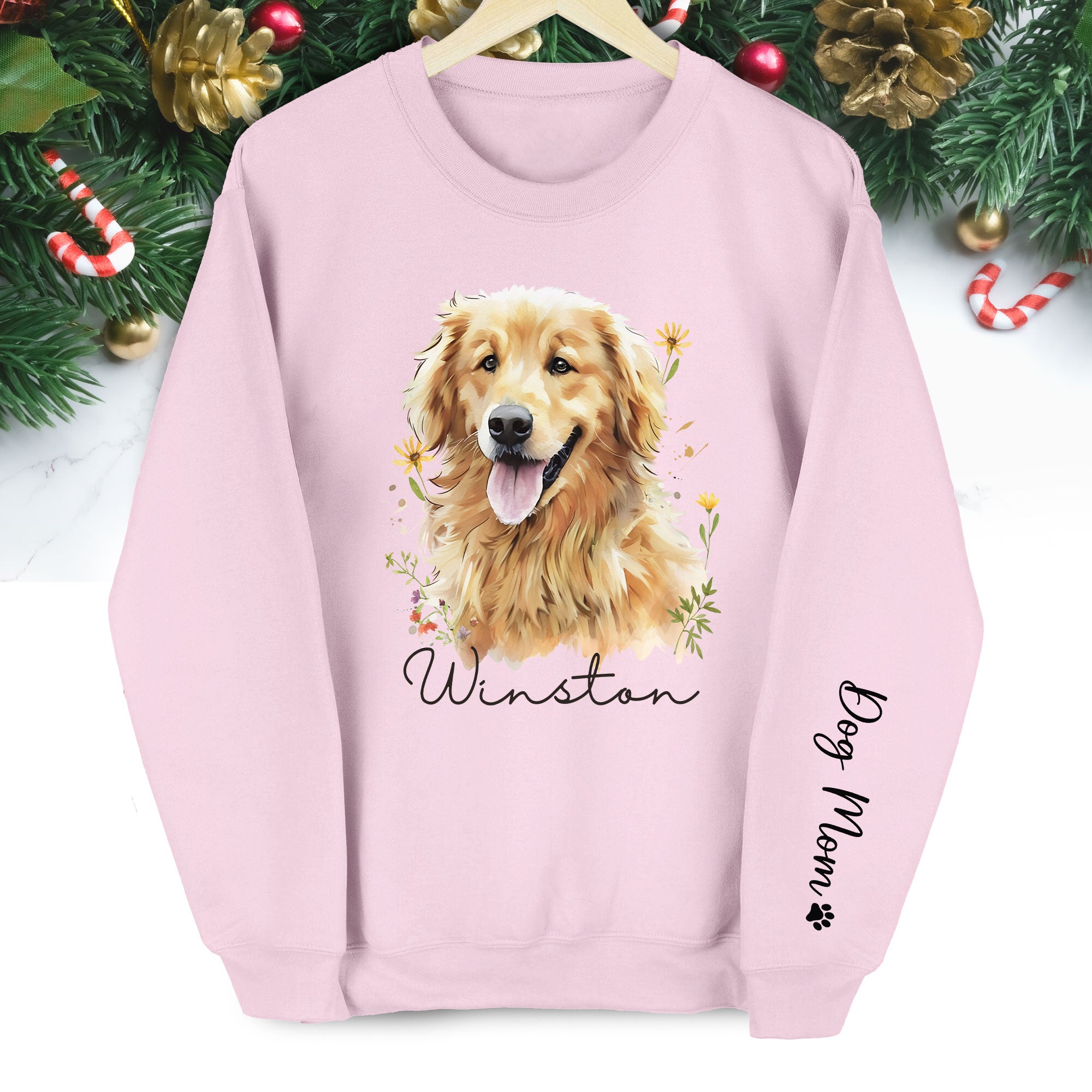 Custom Dog Portrait Sweatshirt – Personalized Pet Christmas Gift for Dog Mom & Pet Lovers