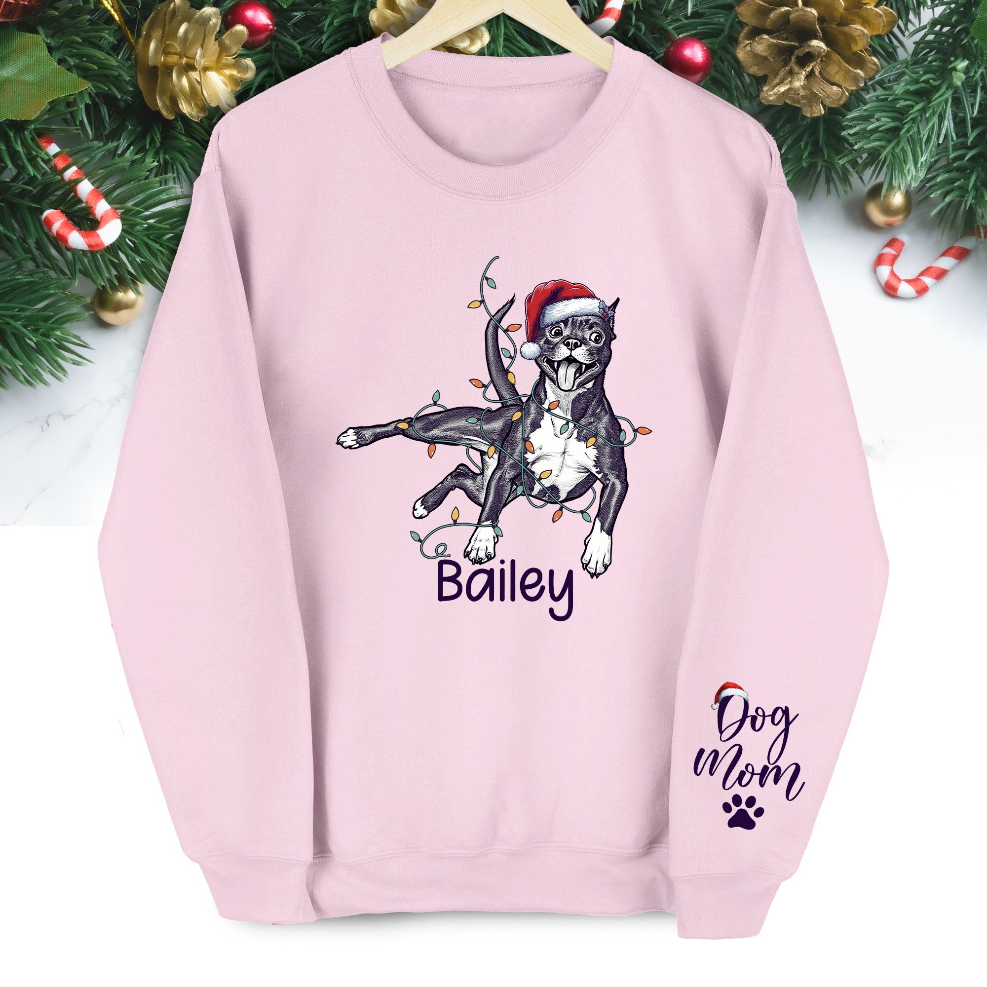 Custom Christmas Pet Portrait Sweatshirt – Personalized Dog Lover Gift for Dog Mom & Dog Dad