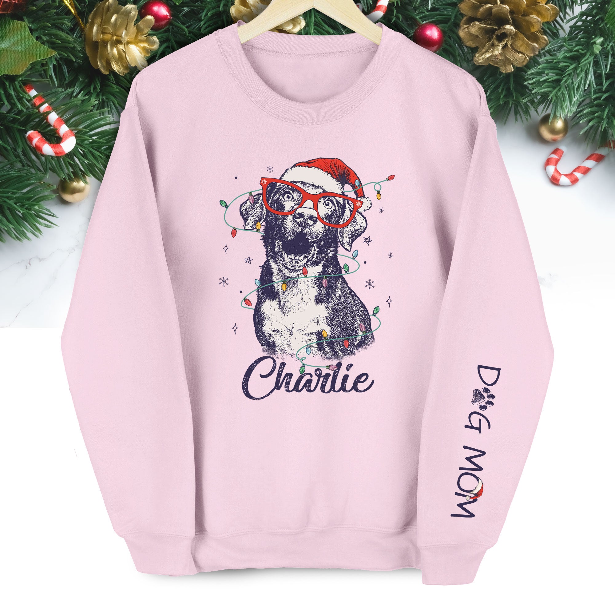 Custom Christmas Pet Portrait Sweatshirt – Personalized Dog Mom Gift – Holiday Pet Illustration