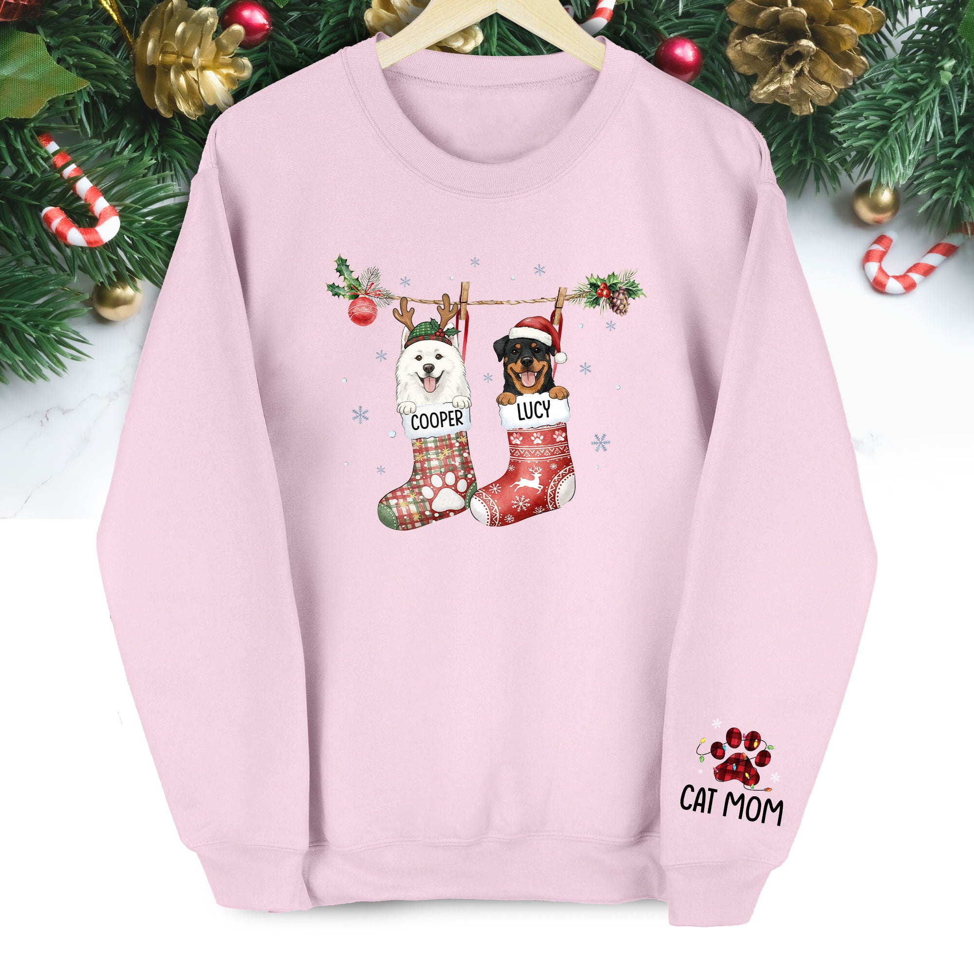 Custom Cats Christmas Sweatshirt – Personalized Pet Stocking Holiday Gift for Cat Moms
