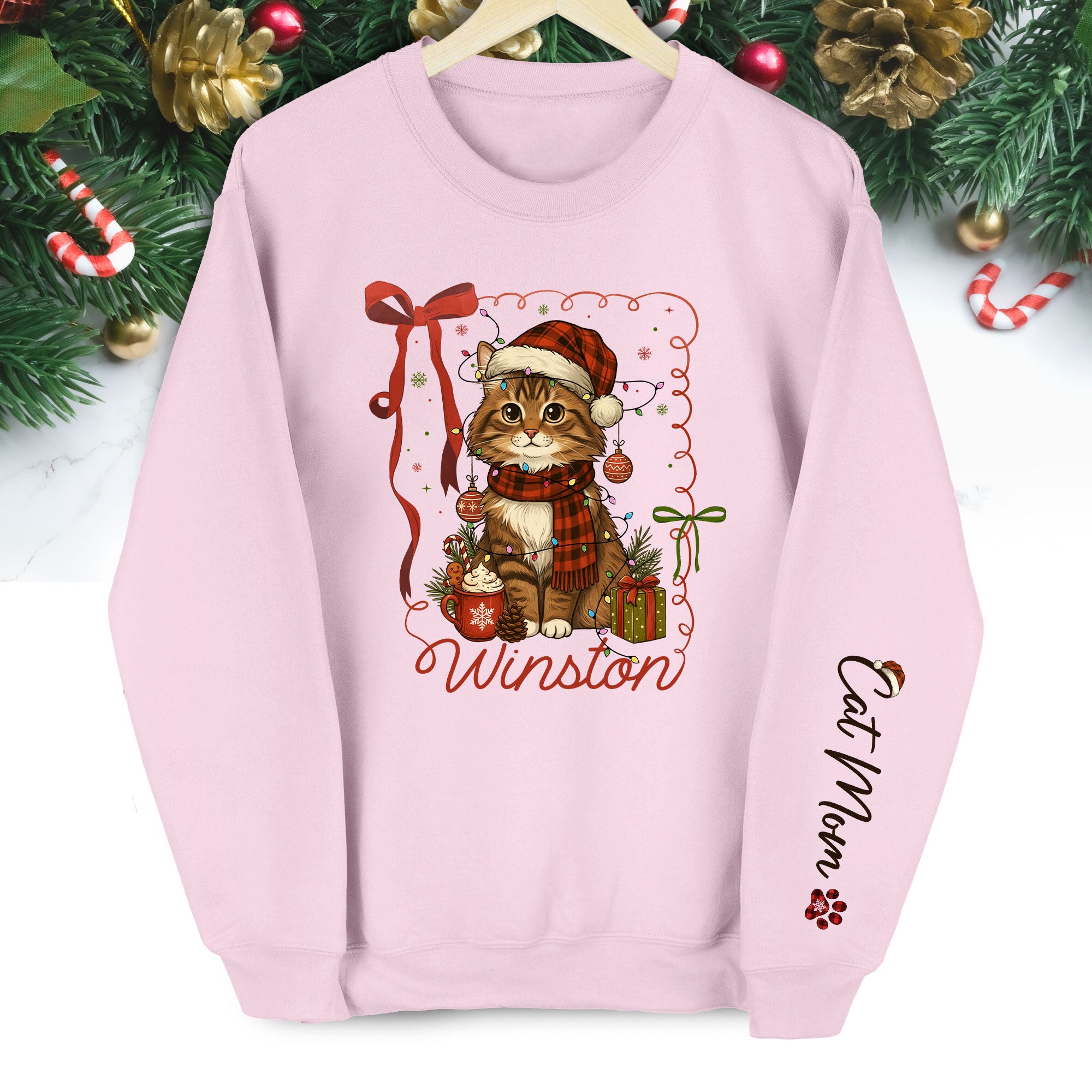 Custom Cat Christmas Personalized Pet Portrait Holiday Gift Sweatshirt for Cat Moms