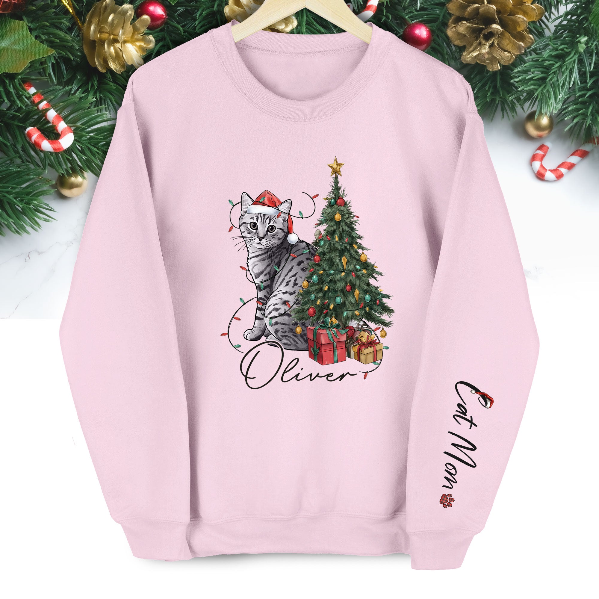 Custom Cat Christmas Sweatshirt – Personalized Gift for Cat Mom & Pet Lovers
