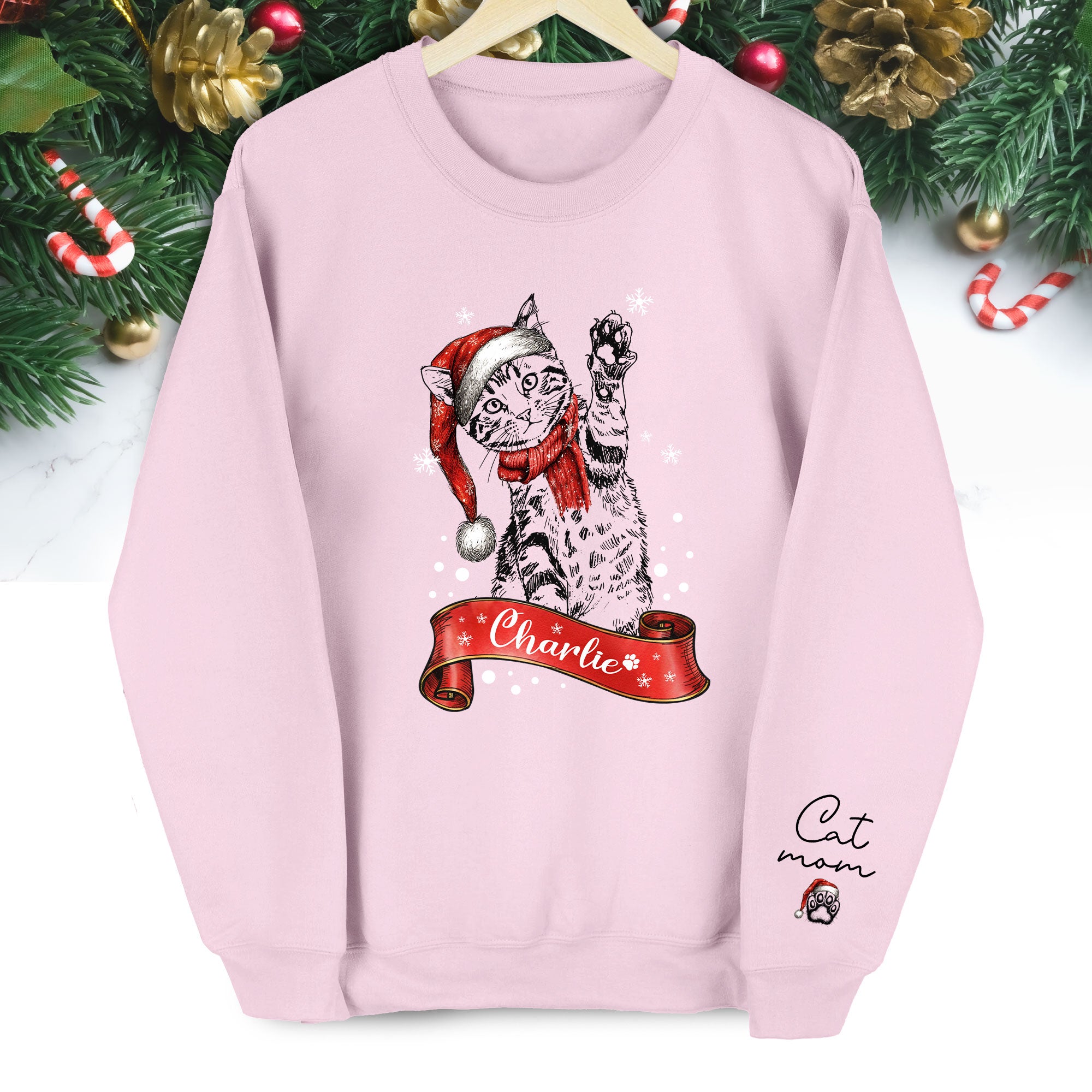 Personalized Cat Photo Sweatshirt – Custom Christmas Gift for Women Cat Moms