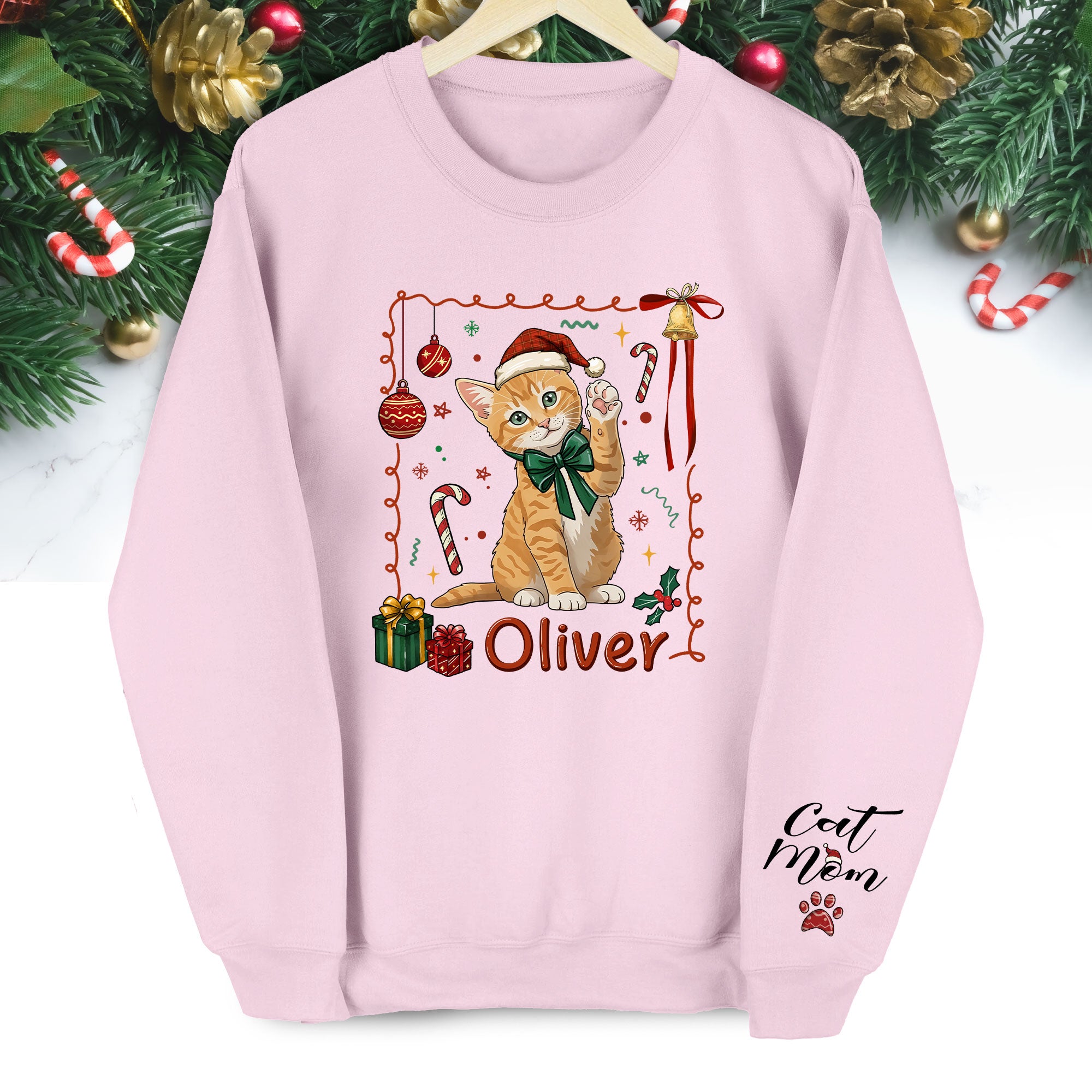 Custom Cat Mom Sweatshirt – Personalized Christmas Gift for Women Cat Lovers