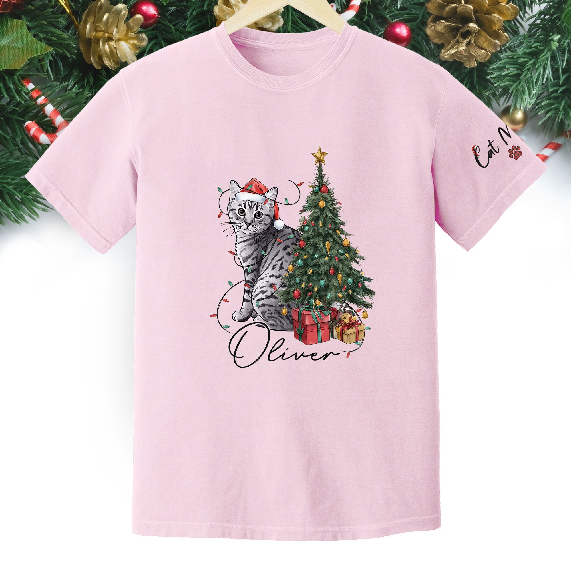 Custom Cat Christmas T-Shirt – Personalized Pet Photo Shirt, Cute Holiday Gift for Pet Lovers