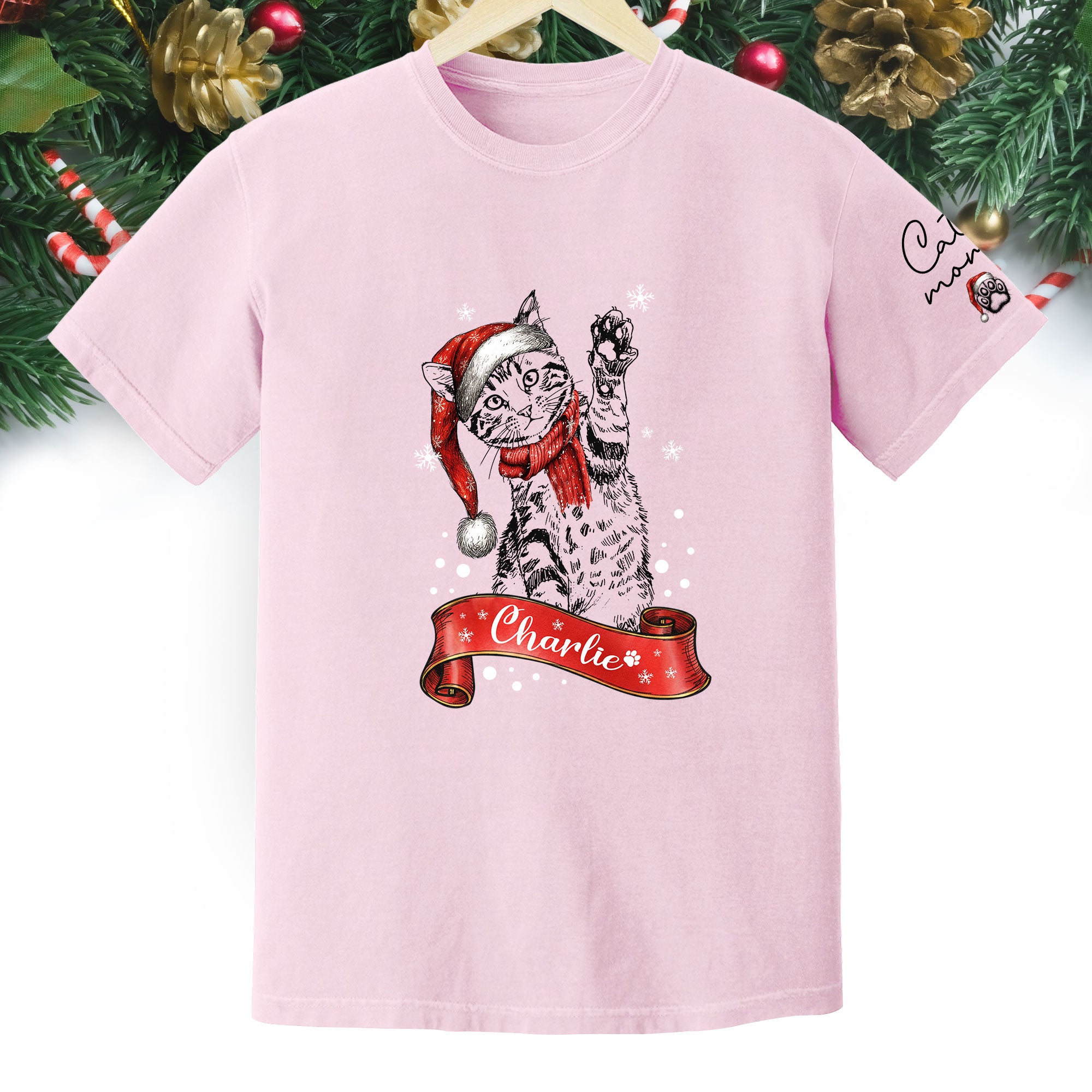 Personalized Cat Lover T-Shirt – Custom Pet Photo Christmas Shirt, Gift for Pet Lovers