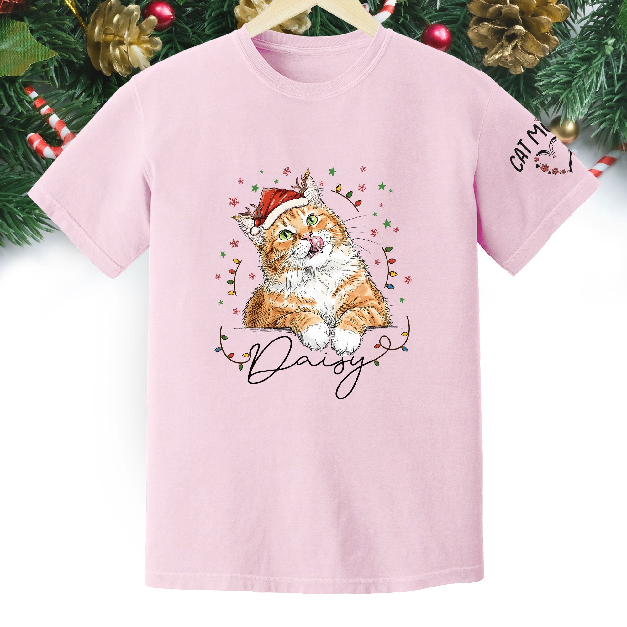 Christmas Cat T-Shirt – Custom Pet Photo Tee, Personalized Holiday Gift for Cat Lovers