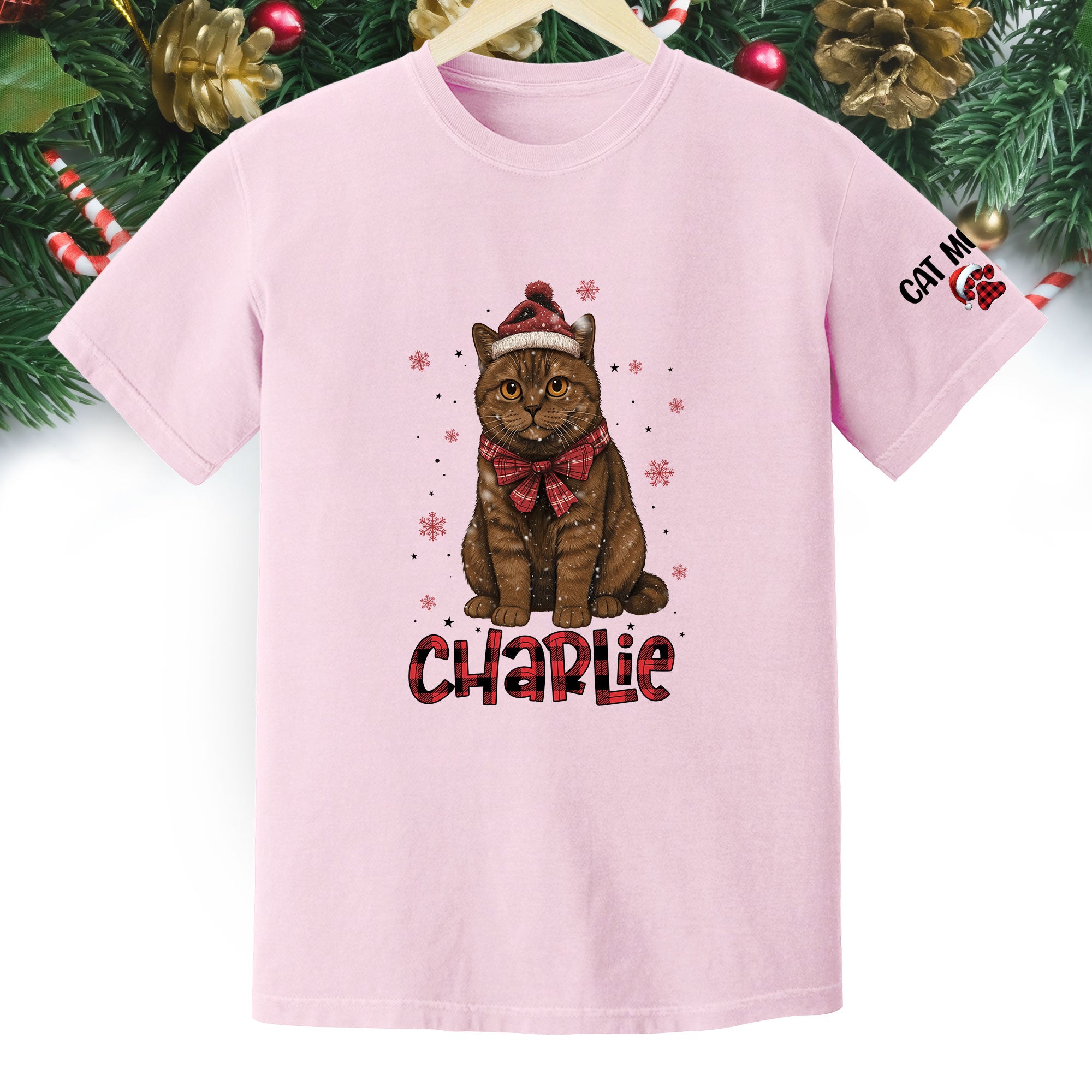 Personalized Cat Christmas Shirt – Custom Pet Photo Tee, Holiday Gift for Cat Mom