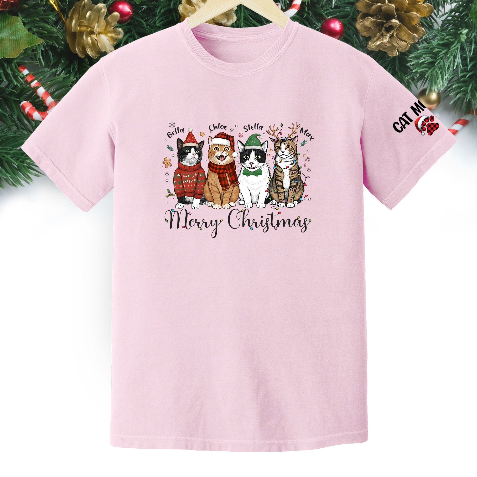 Custom Cat Lover T-Shirt – Personalized Pet Photo Christmas Shirt, Cute Gift for Women