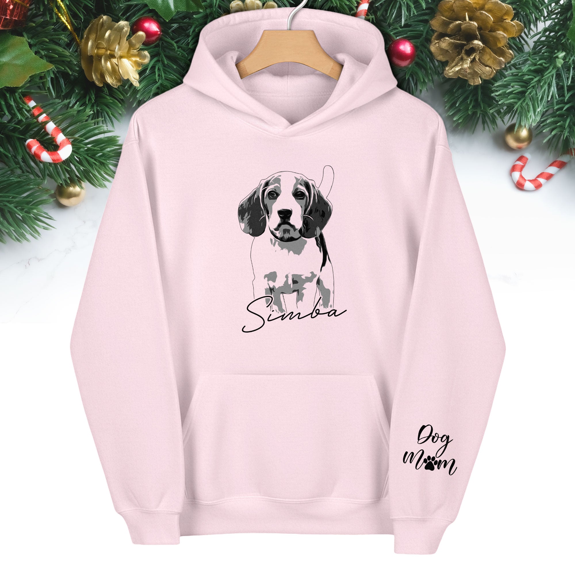 Custom Pet Portrait Hoodie – Dog Name Printed with Heart, Perfect Gift for Dog Lovers
