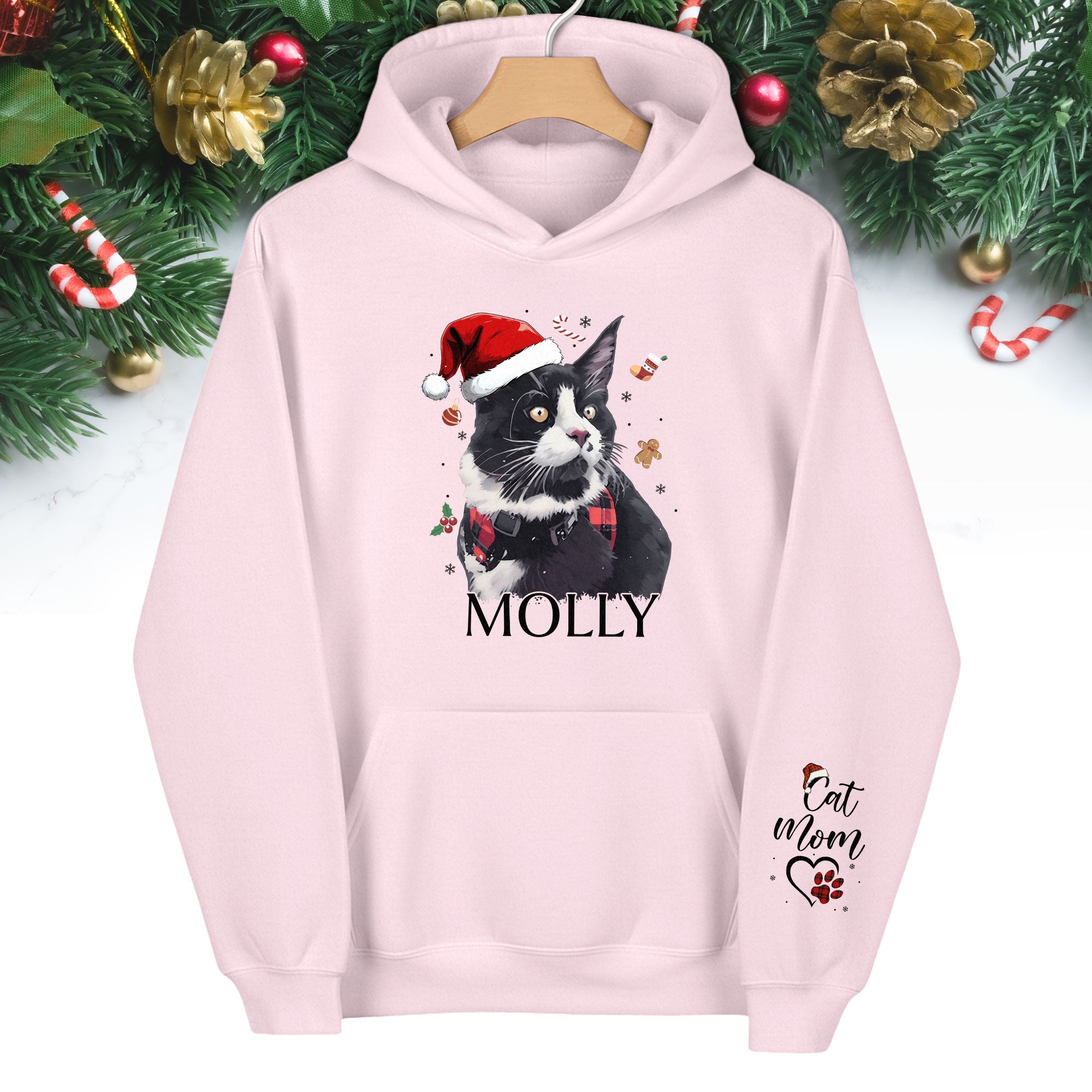 Custom Cat Photo Hoodie – Personalized Holiday Hoodie with Cat Design for Cat Moms