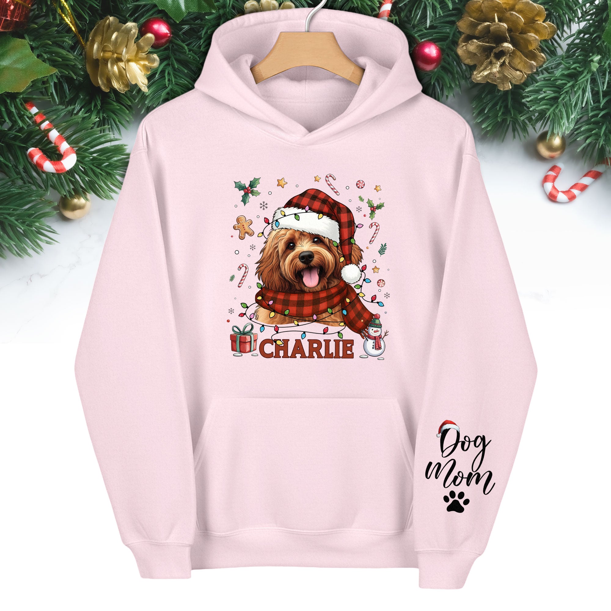 Personalized Dog Mom Hoodie – Custom Pet Photo Christmas Hoodie, Holiday Gift for Pet Lovers