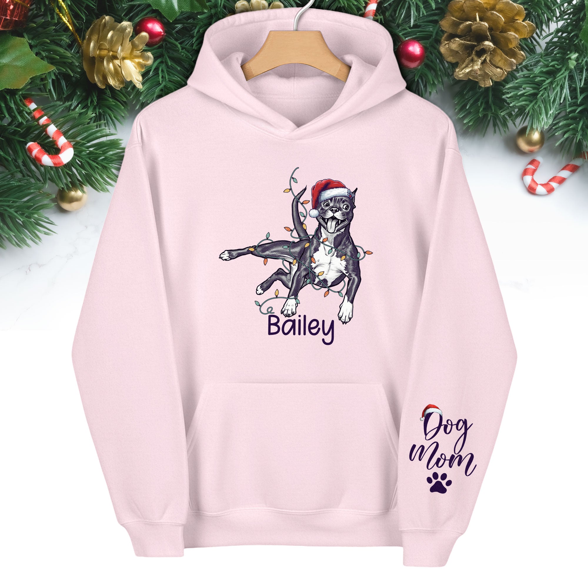 Christmas Dog Mom Hoodie – Personalized Pet Photo Hoodie, Custom Holiday Gift for Women