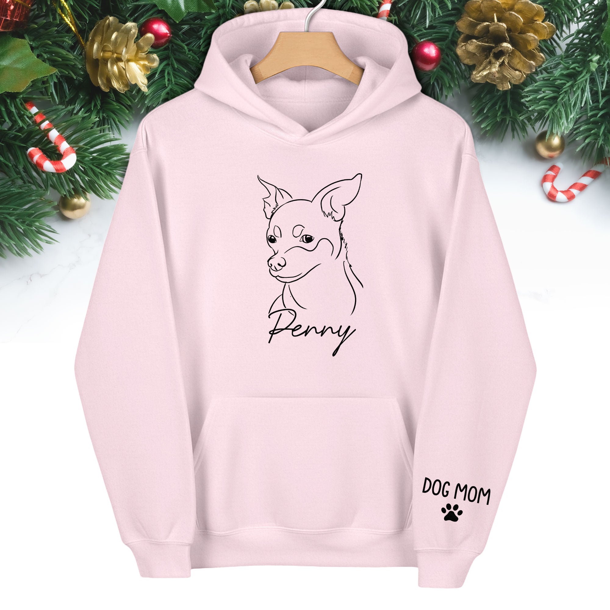 Personalized Dog Mom Hoodie – Custom Dog Line Art Hoodie with Pet Name, Unique Gift for Dog Lovers