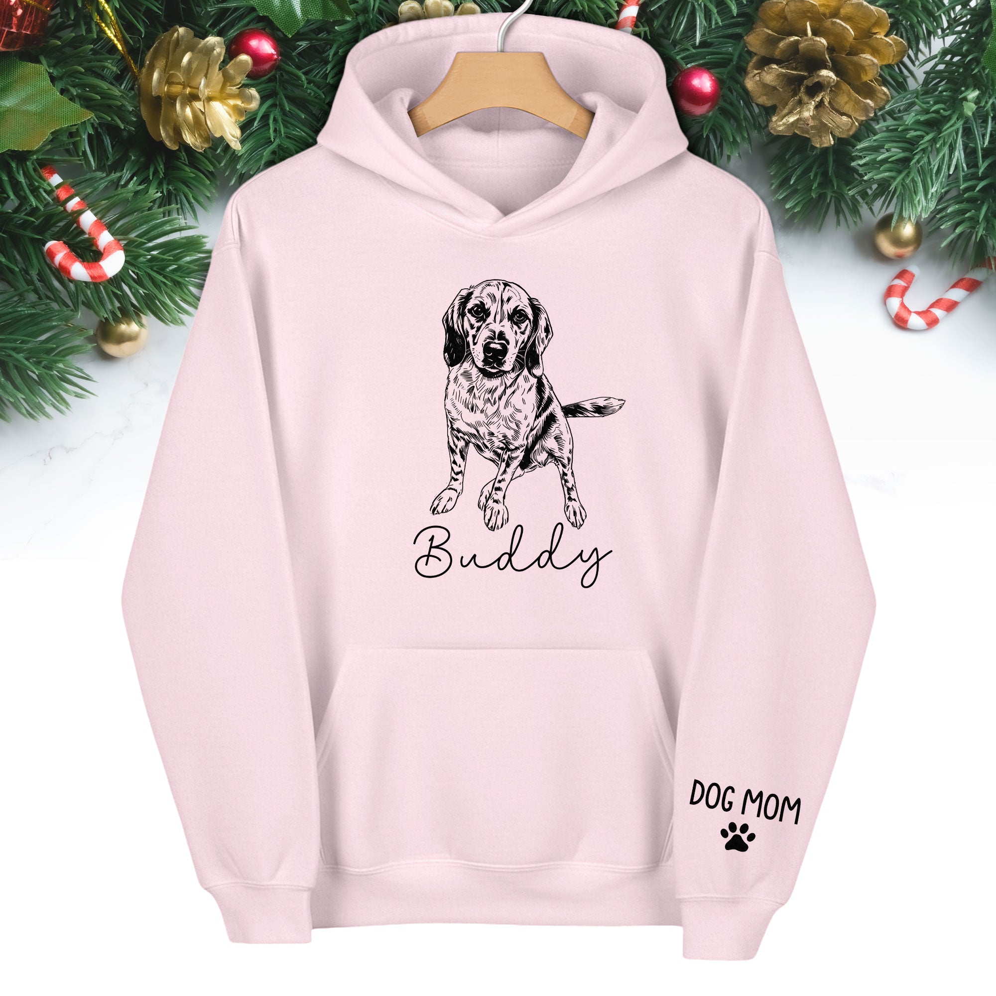 Personalized Dog Mom Hoodie, Custom Dog Line Art Hoodie with Pet Name, Unique Gift for Dog Lovers